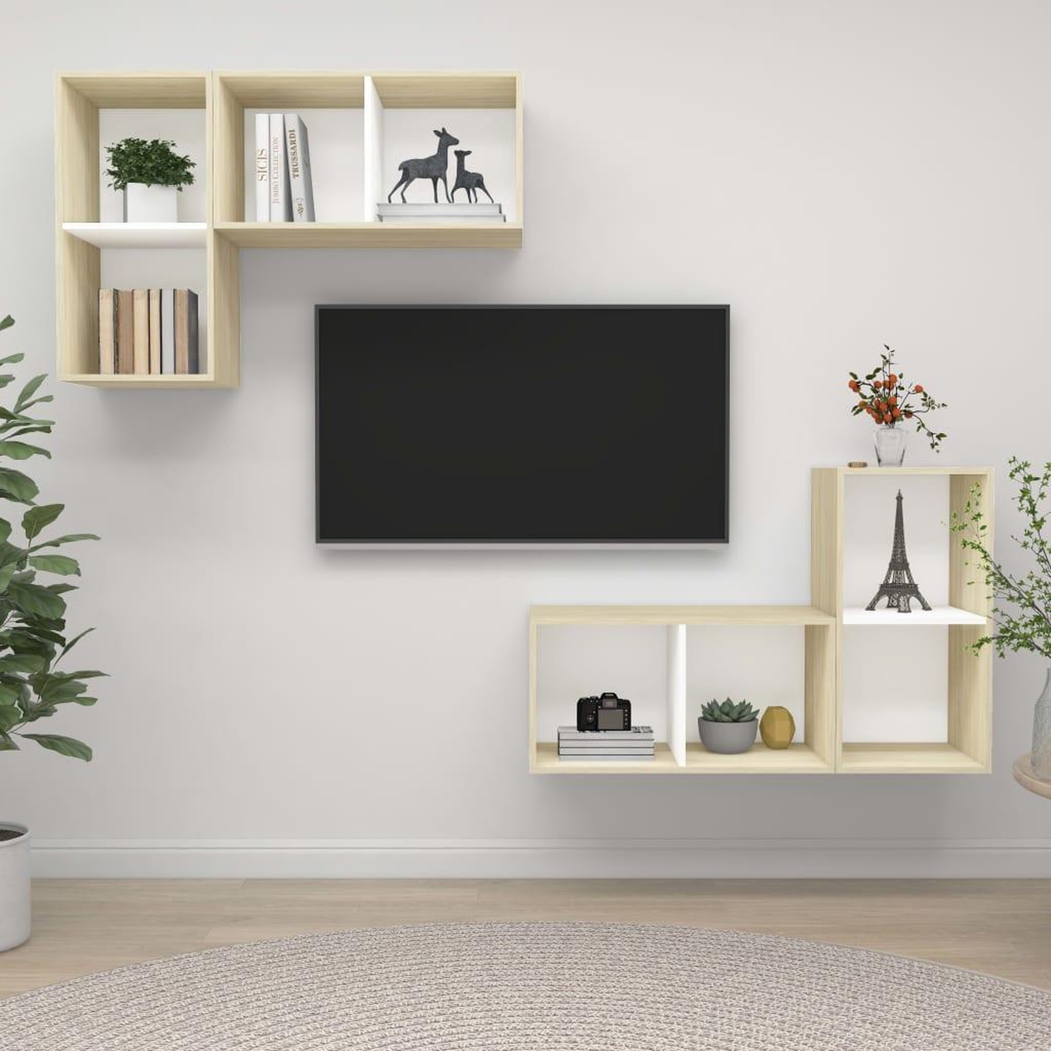 Voir la diapositive 1 : VIDAXL Meubles TV muraux 4 pcs Blanc et chene sonoma Bois d'ingenierie