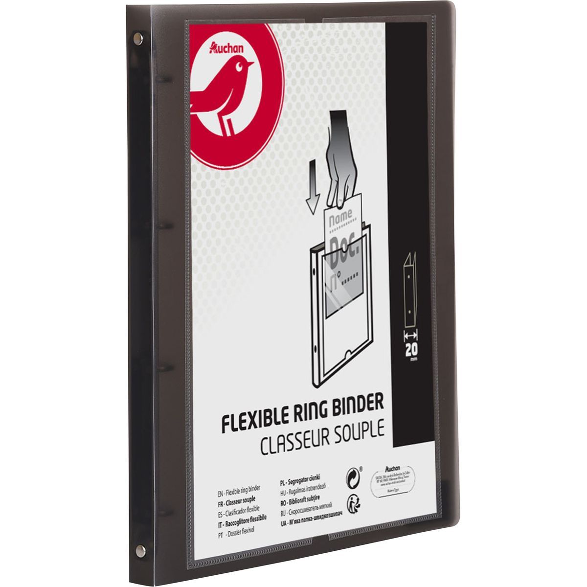 AUCHAN Classeur A4 souple dos 20mm personnalisable noir