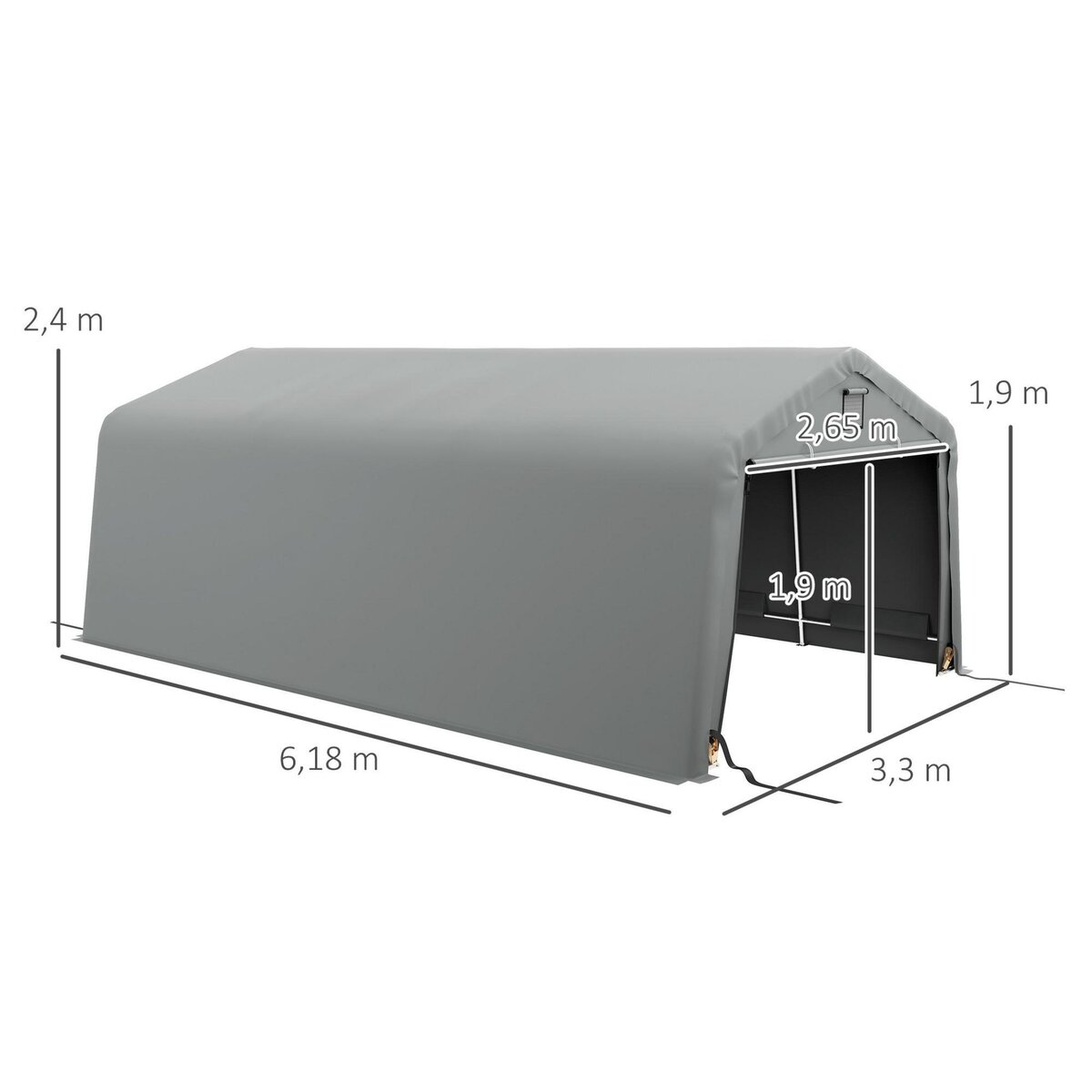 OUTSUNNY Tente garage carport dim 6L x 3,3l x 2,4H m acier galvanisé robuste PE haute densité 150 g/m² imperméable anti-UV gris