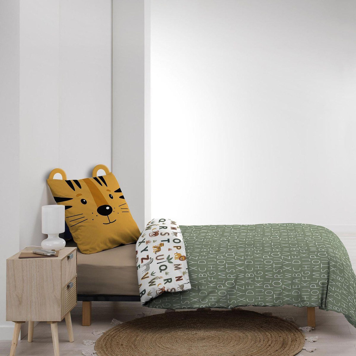 Douceur d'Intérieur Parure de lit enfant réversible TIGRY - Coton 42 fils/cm² - 140 x 200 cm - Vert
