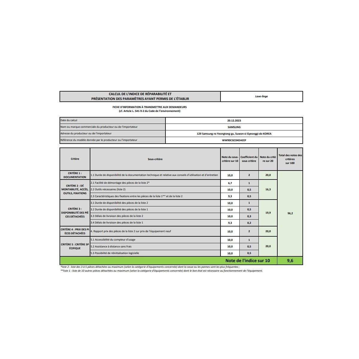Samsung Lave-linge hublot 9kg 1400 tours/min - WW90CGC04DAE