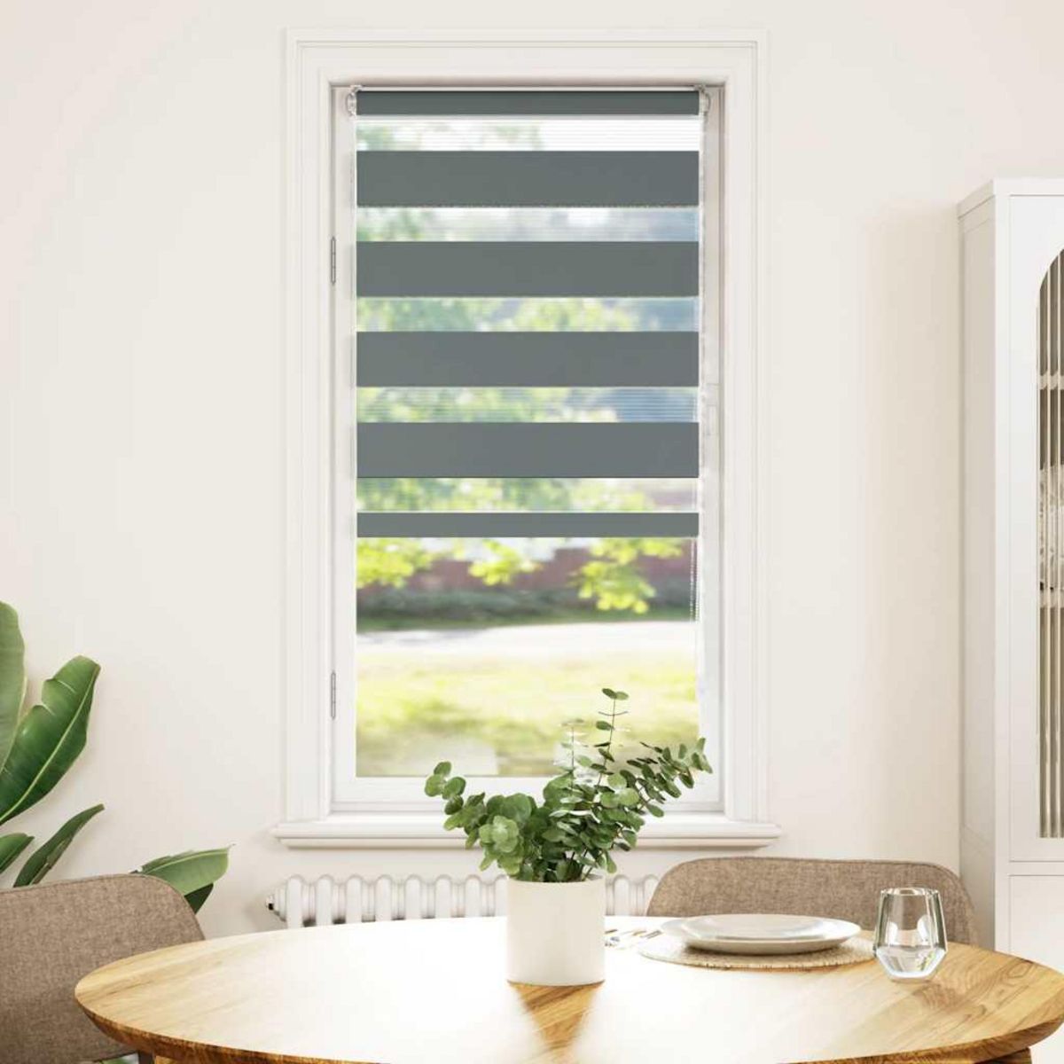 VIDAXL Store zebre gris fonce largeur du tissu 60,9 cm polyester