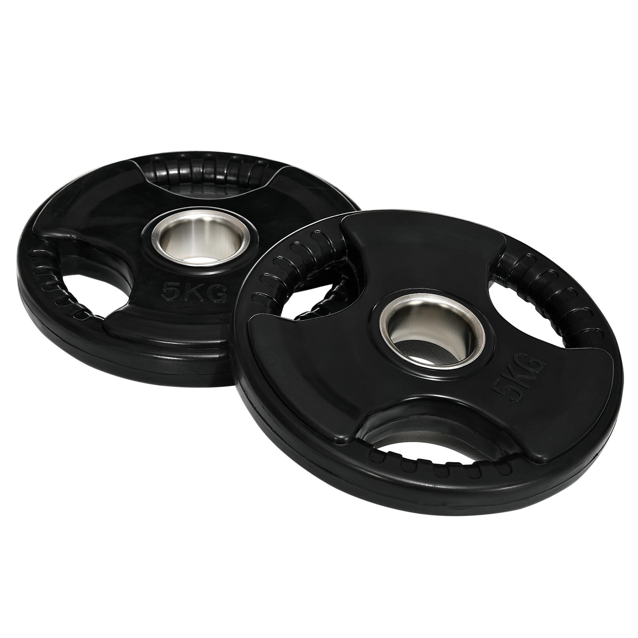 HOMCOM Disques de poids 2 x 5kg - 3 poignées - trous dia.50mm - noir