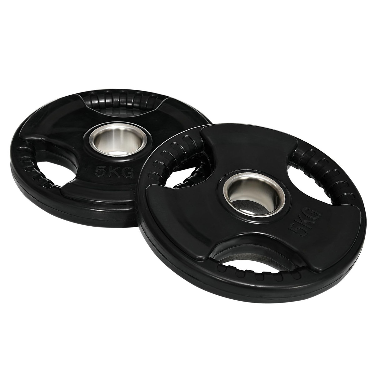 HOMCOM Disques de poids 2 x 5Kg - 3 poignées - trous dia.50mm - noir