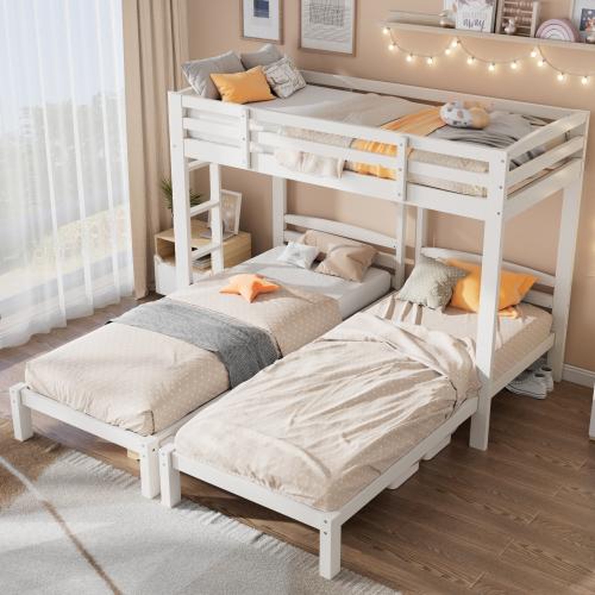 Voir la diapositive 6 : MERAX Lit triple 90x200cm coloris blanc bois massif