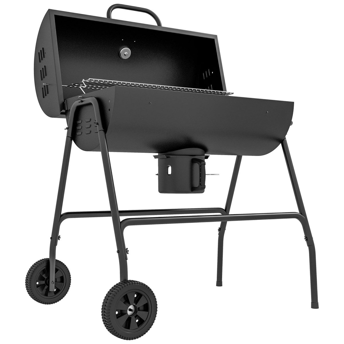 OUTSUNNY Barbecue à charbon smoker fumoir - 2 grilles, 2 roues, récupérateur cendre, thermomètre - métal noir