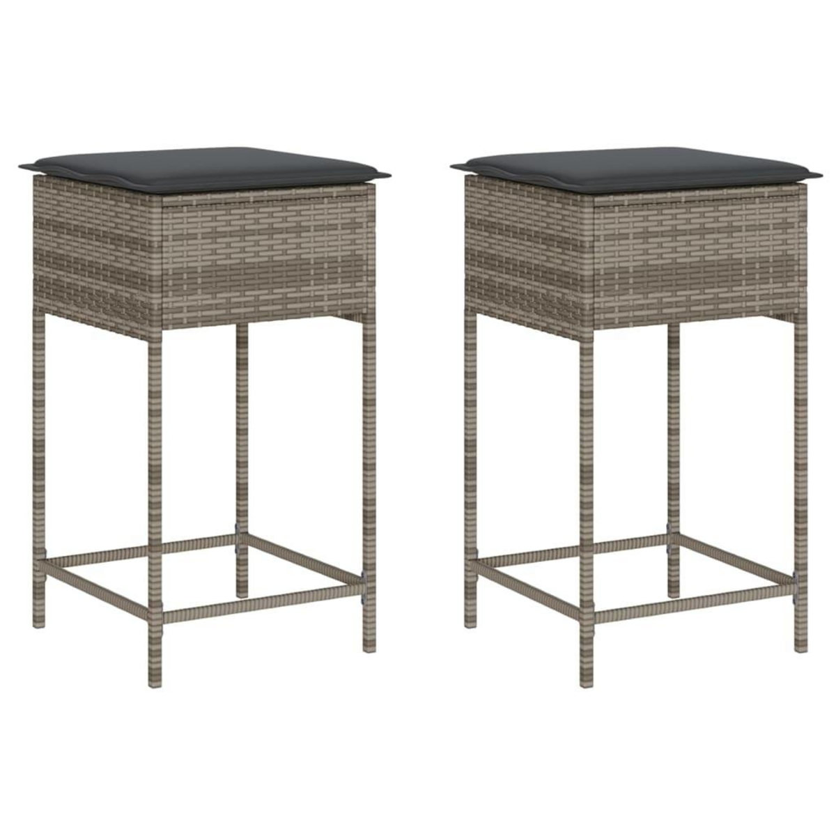 VIDAXL Tabourets de bar jardin coussins lot de 2 gris resine tressee