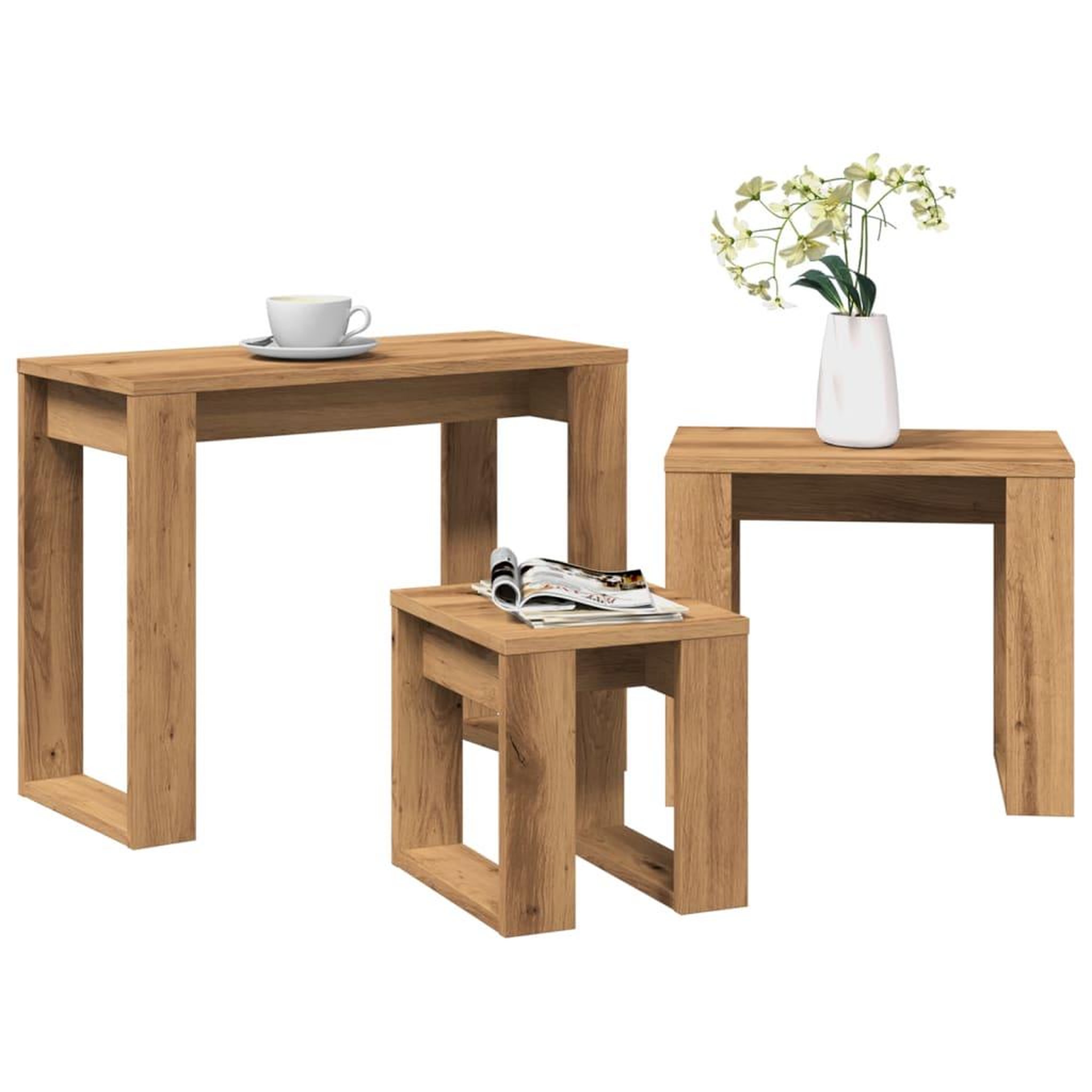 VIDAXL Tables gigognes 3 pcs chene artisanal bois d'ingenierie