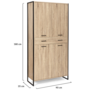 Voir la diapositive 5 : ID MARKET Armoire à chaussures 24 paires LUIS 4 portes avec tiroir design industriel H. 180 cm
