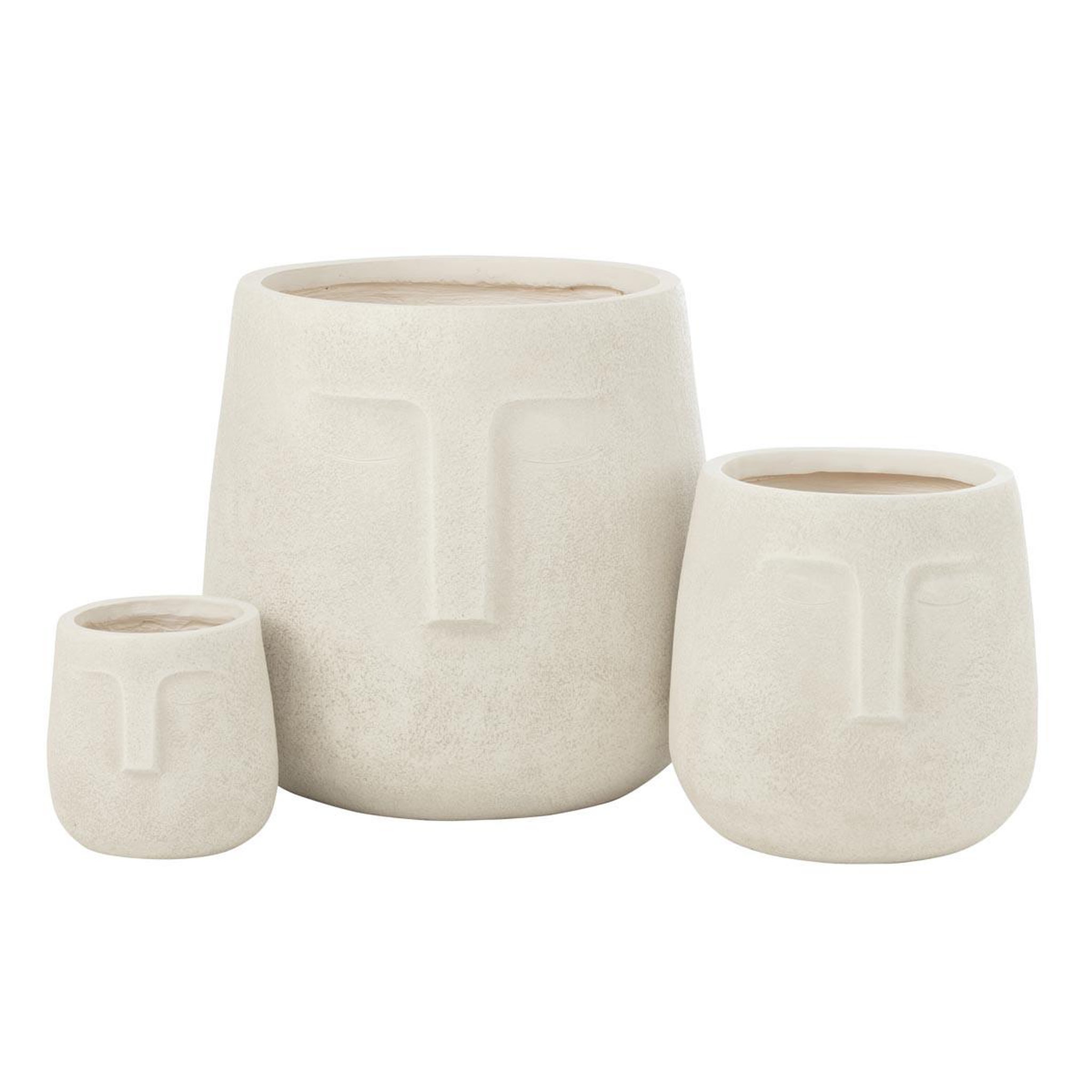 J-LINE Lot de 3 cache-pots déco  moai  45cm blanc