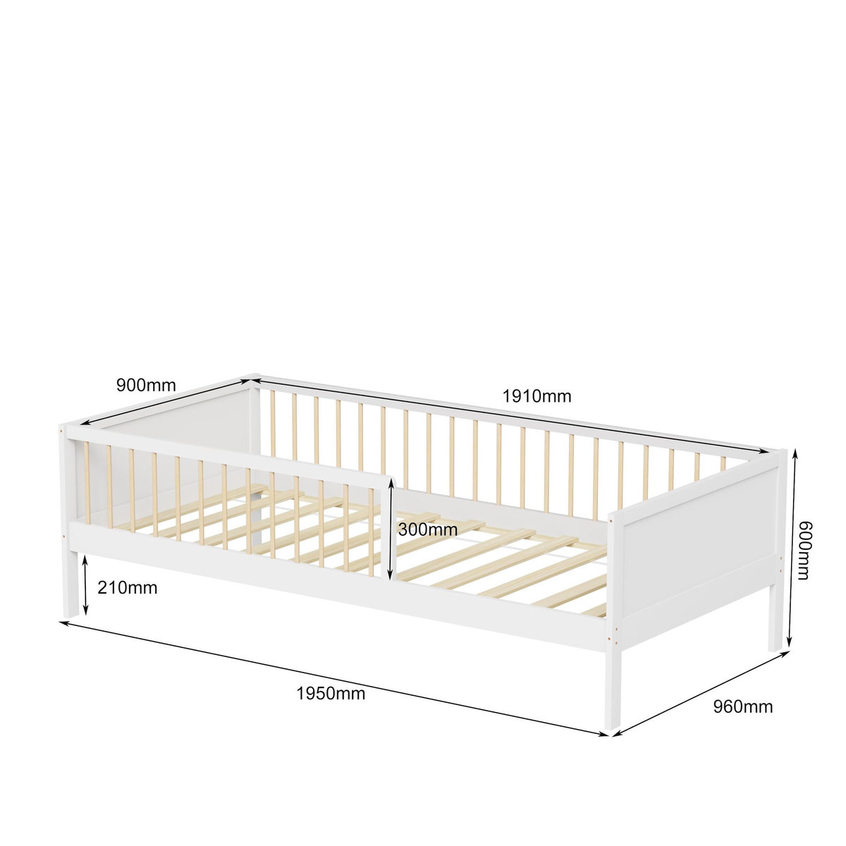 MINEA MINEA | Lit avec barrière PEPITO 90x190 cm (matelas non inclus)
