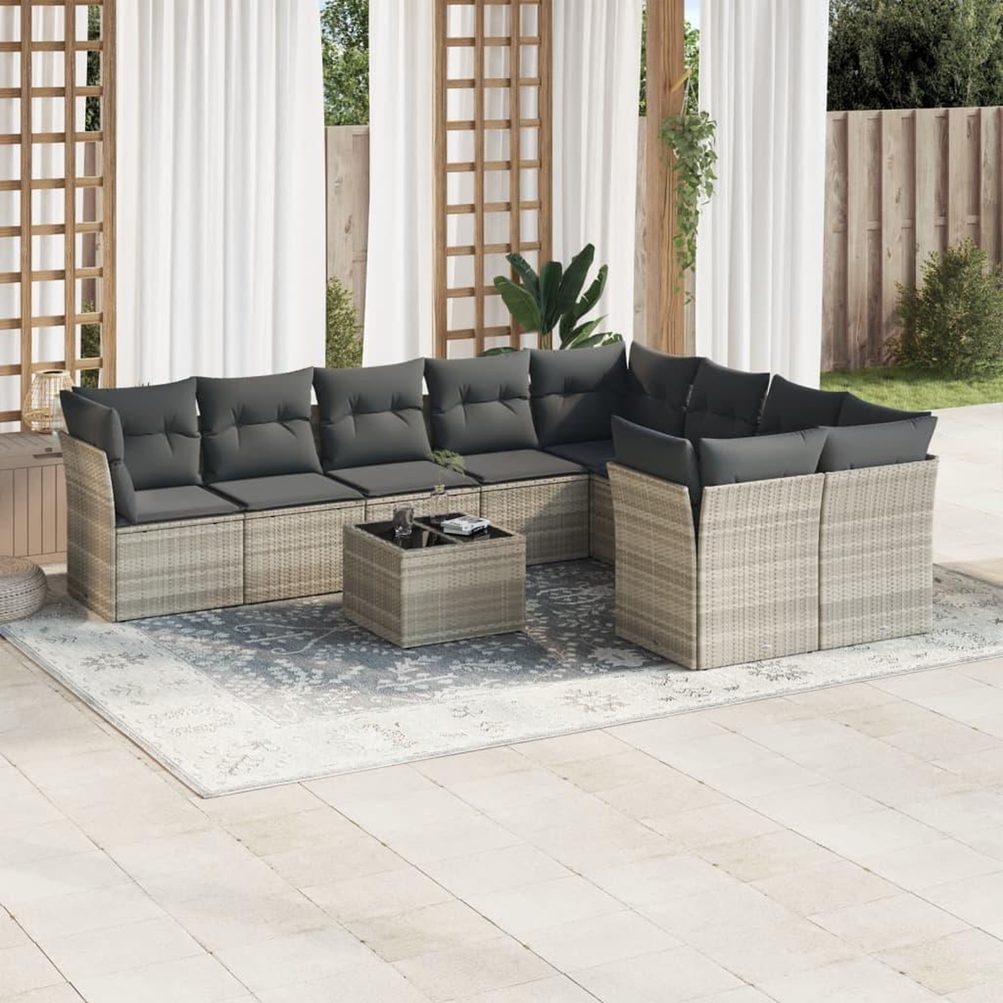 VIDAXL Salon de jardin avec coussins 10 pcs gris clair resine tressee