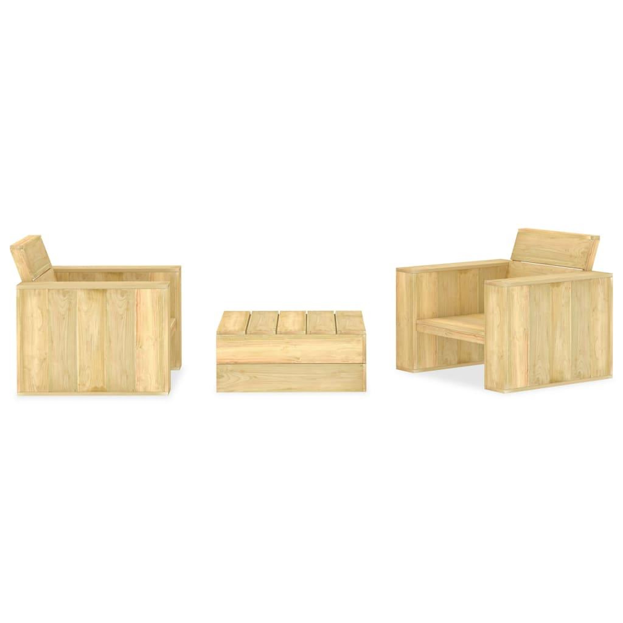 Voir la diapositive 1 : VIDAXL Salon de jardin 3 pcs Bois de pin impregne