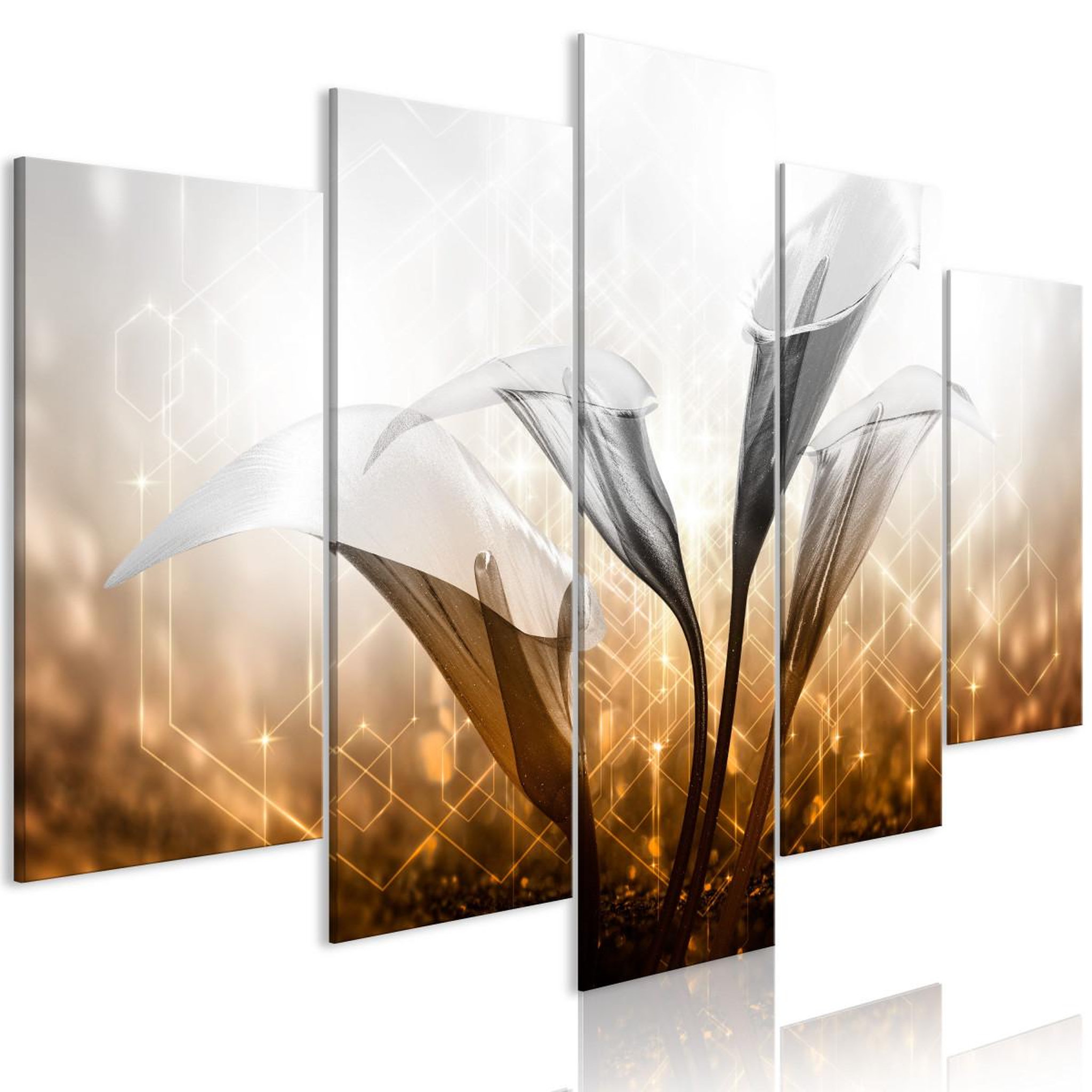 Voir la diapositive 1 : Paris Prix Tableau 5 panneaux  floral quartet wide golden