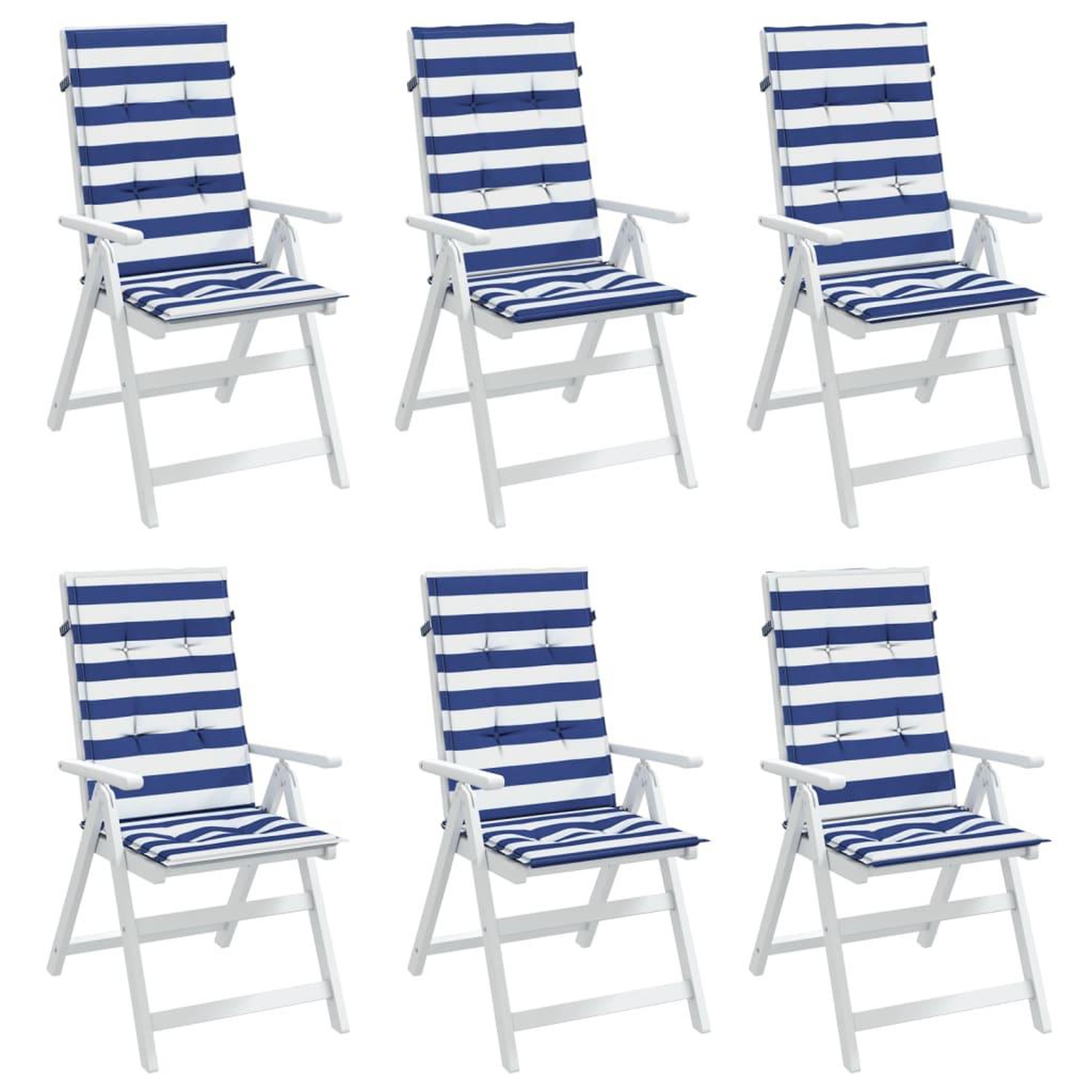 Voir la diapositive 4 : VIDAXL Coussins de chaise a dossier haut lot de 6 rayures bleu/blanc