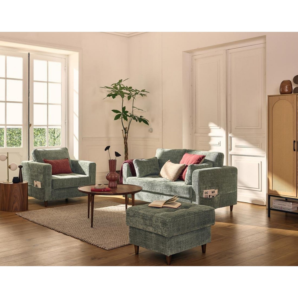 LISA DESIGN Anna - canapé droit 2 places avec poche en velours texturé