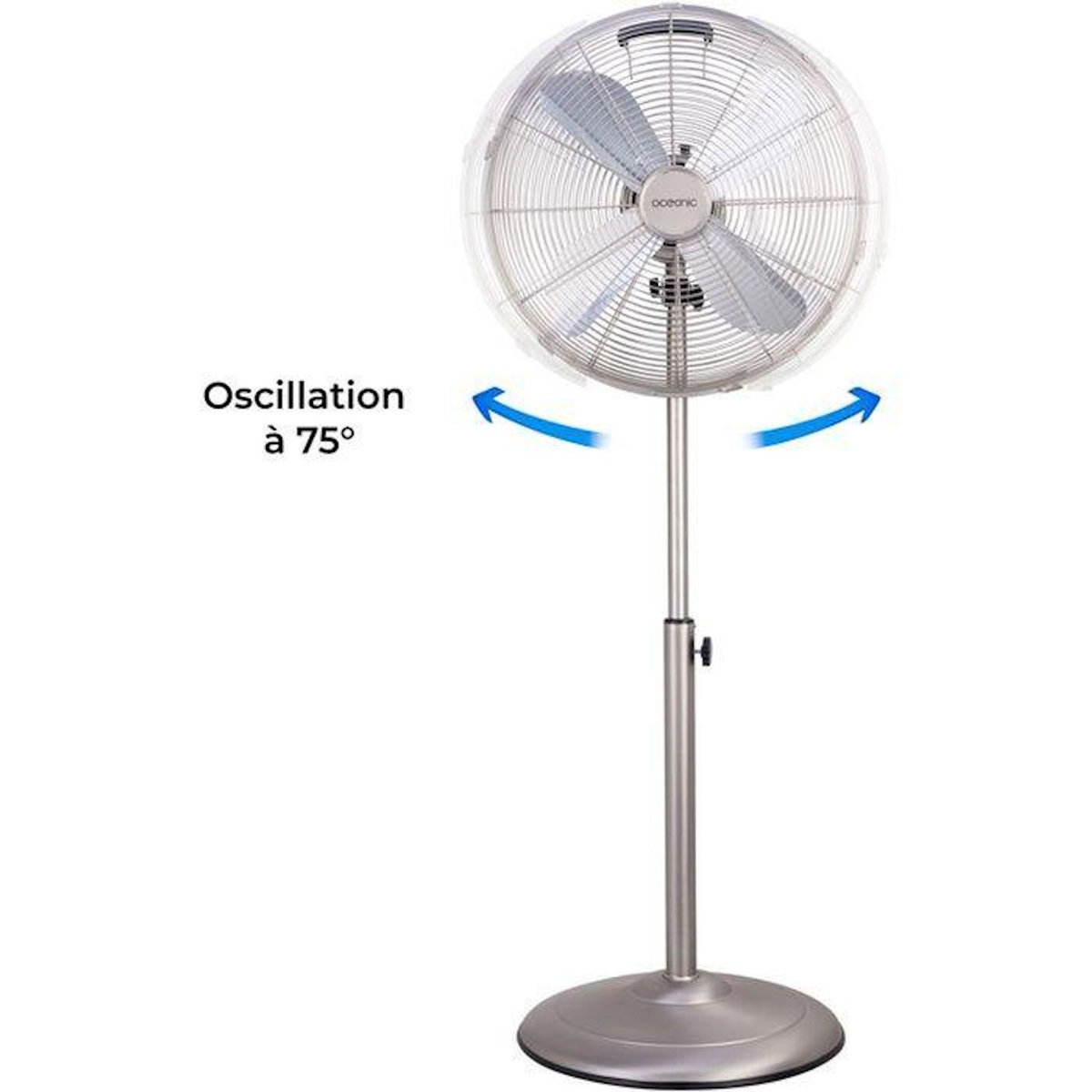 OCEANIC Ventilateur sur pied 40 cm OCEANIC - 3 vitesses - Puissance 50 W - Hauteur réglable 90 a 125 cm - Pales en aluminium - Métal b