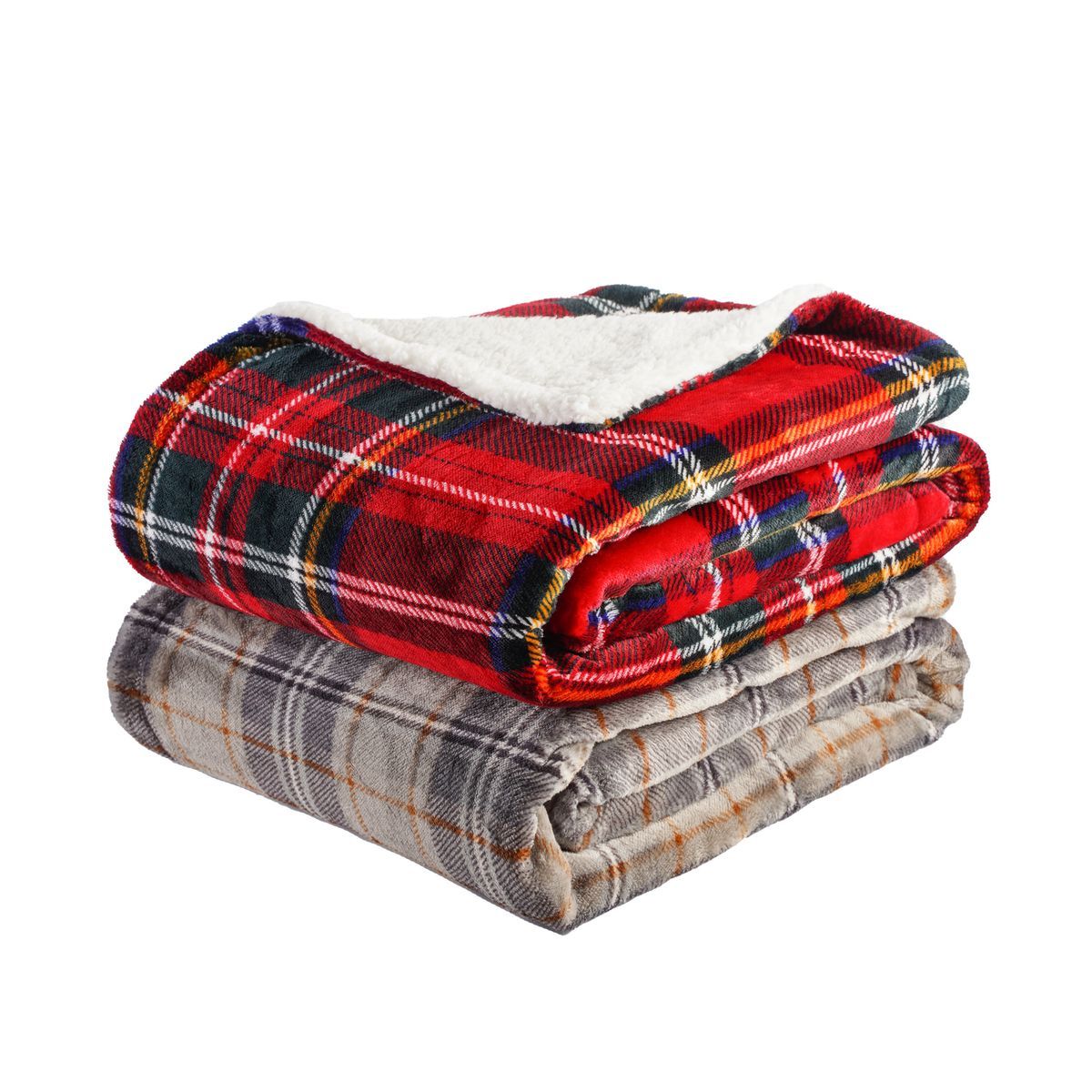 ACTUEL Plaid fantaisie double face motif écossais/sherpa 200g/m² 