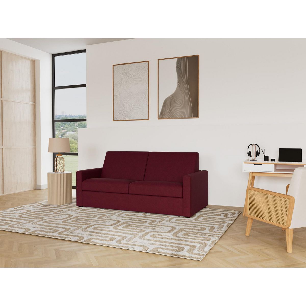 BEST MOBILIER Julia - canapé 3 places convertible express couchage quotidien 140 cm matelas 18 cm en tissu