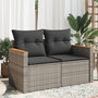 Voir la diapositive 1 : VIDAXL Canape de jardin 2 places avec coussins gris resine tressee