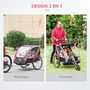 Voir la diapositive 4 : HOMCOM Remorque vélo jogger 2 en 1 pour enfant drapeau roue avant pivotante réflecteurs et barre d'attelage inclus rouge noir