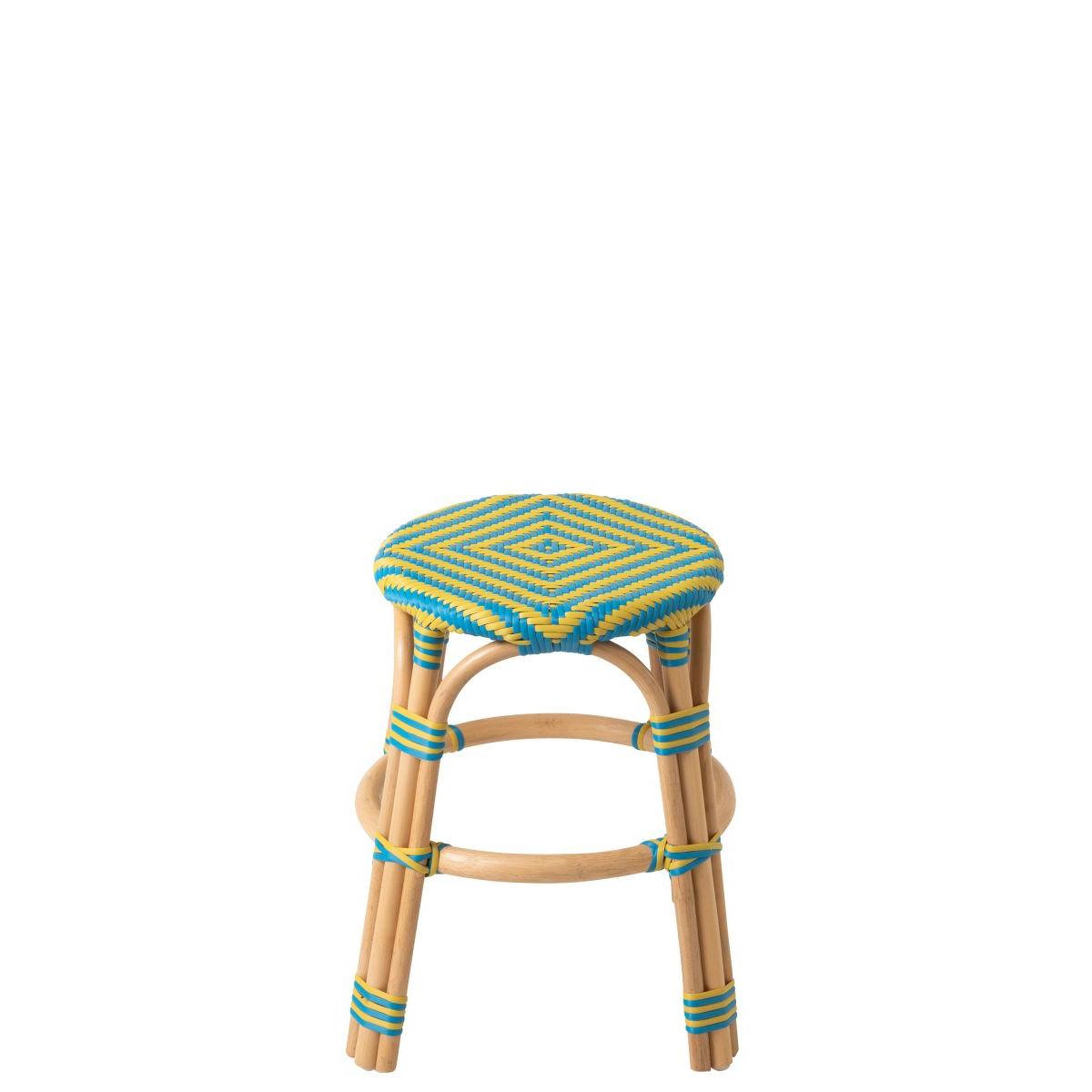 Voir la diapositive 2 : J-LINE Tabouret en rotin  geo  46cm jaune & bleu