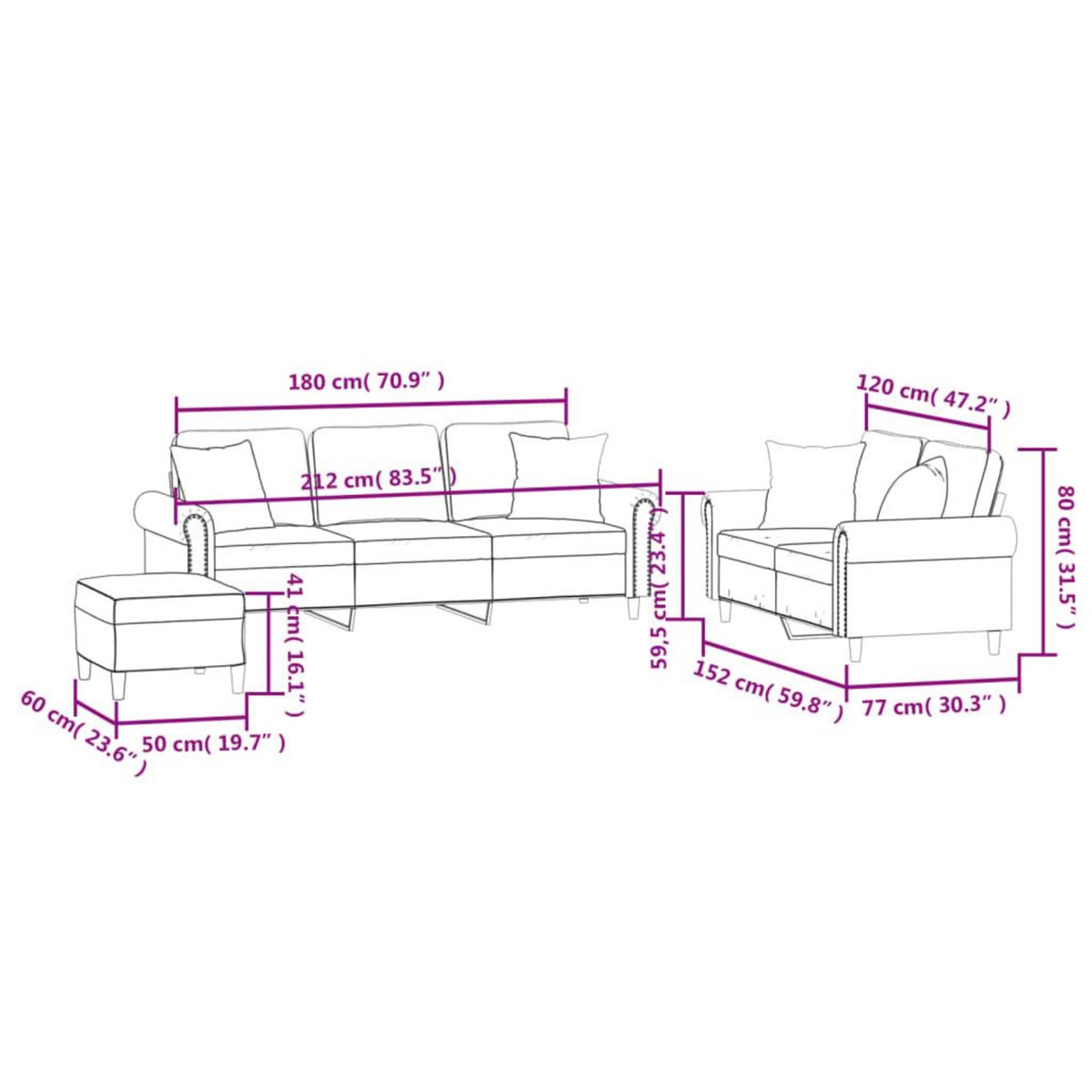 VIDAXL Ensemble de canapes 3 pcs avec coussins noir velours