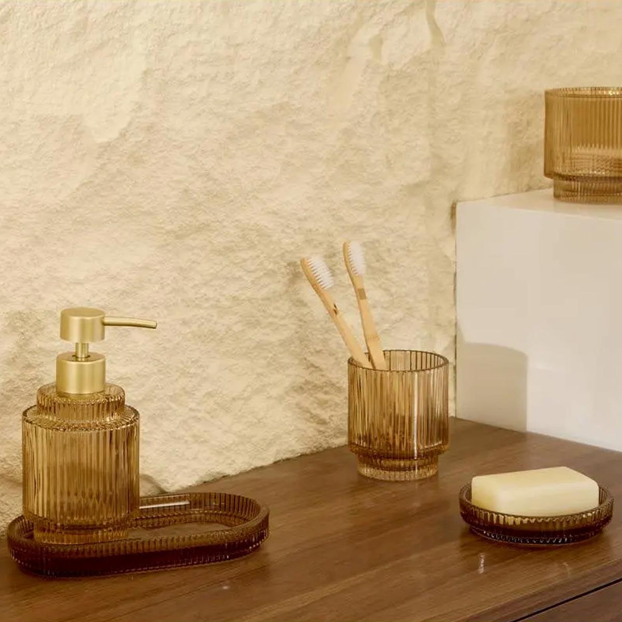Voir la diapositive 2 : FIVE Porte-Savon en Verre  Solis  11cm Ambre