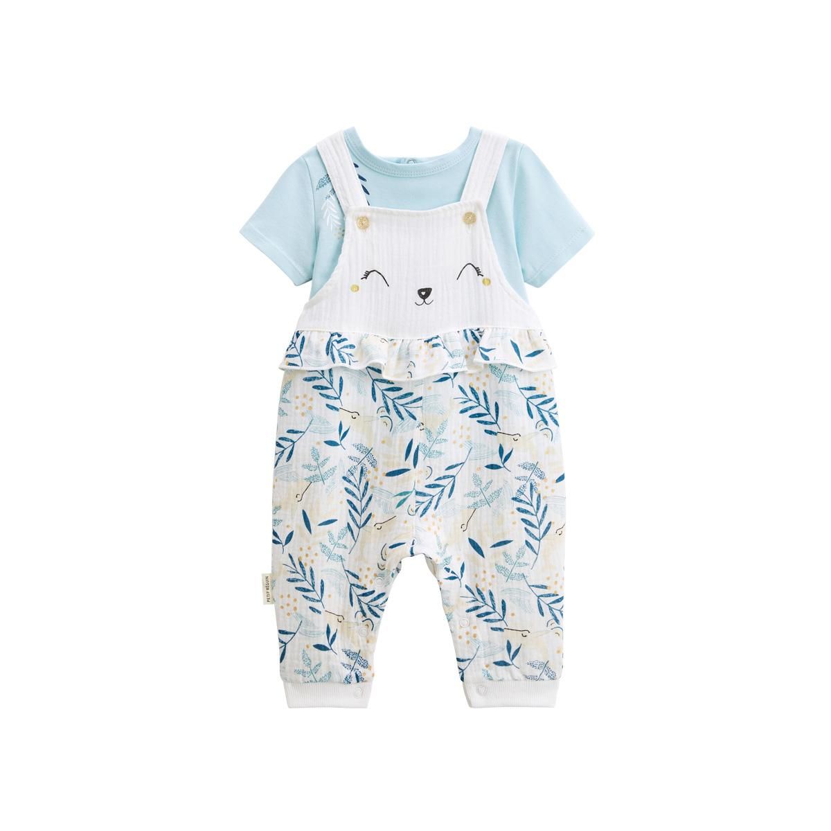 Petit Béguin Ensemble salopette bébé en gaze de coton et t-shirt Iskia