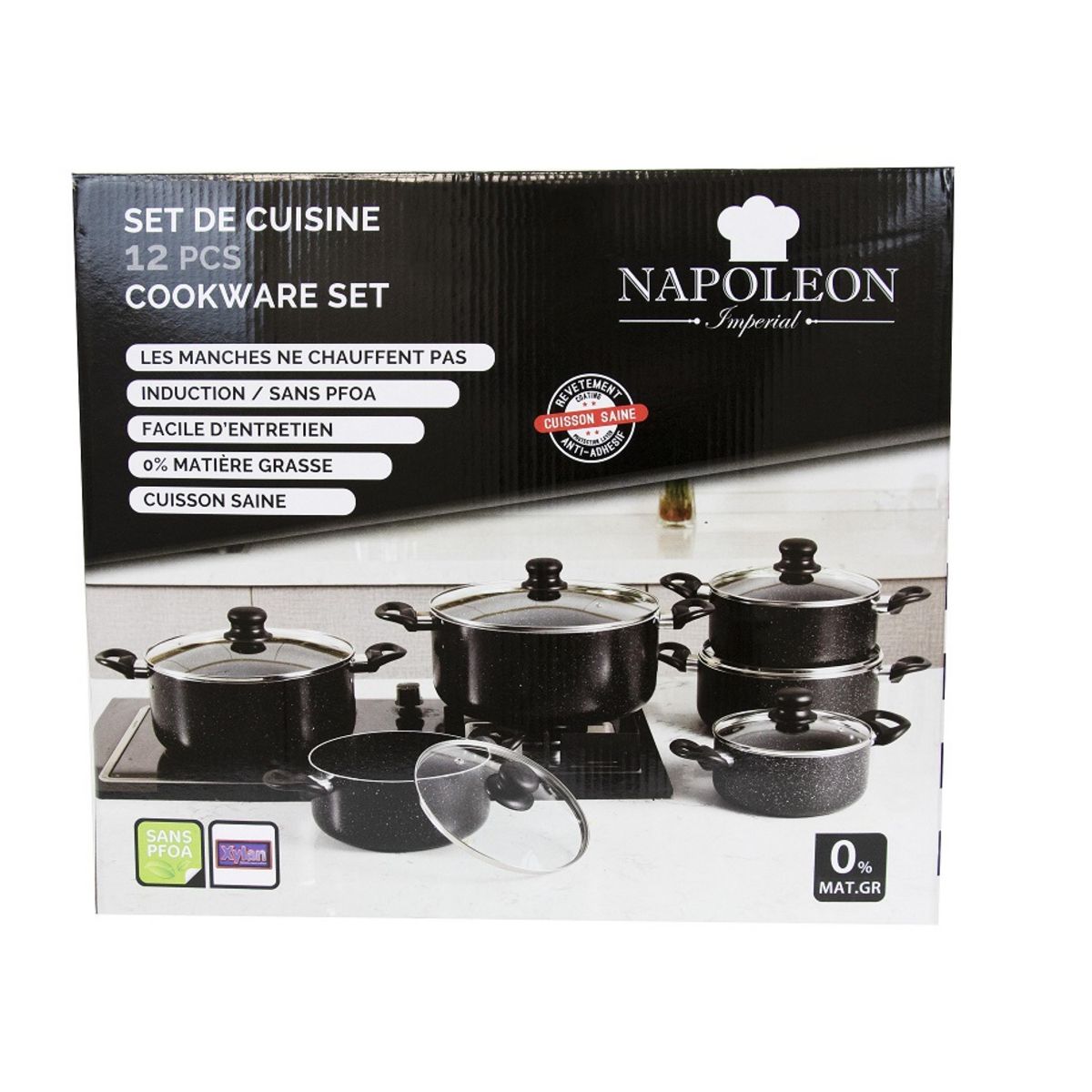 Batterie de cuisine induction 12 pièces  aluminium noir