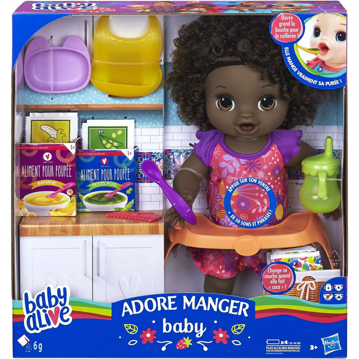 HASBRO Baby Alive Adore Manger - Poupée Cheveux Noirs