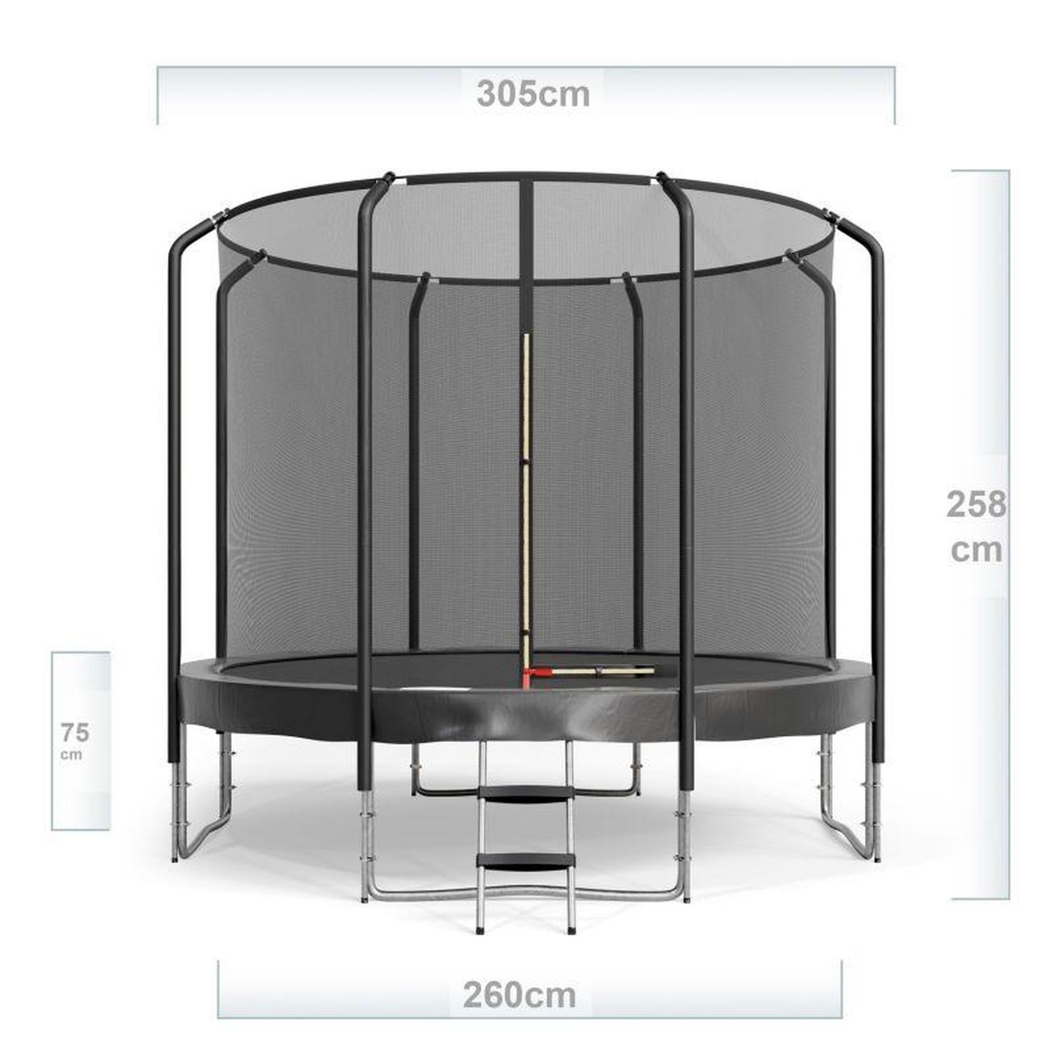 Voir la diapositive 3 : JUMP4FUN Trampoline Semi-Pro 10FT / 305cm Noir avec Filet de sécurité, Tapis de saut, Coussin de protection, Echelle