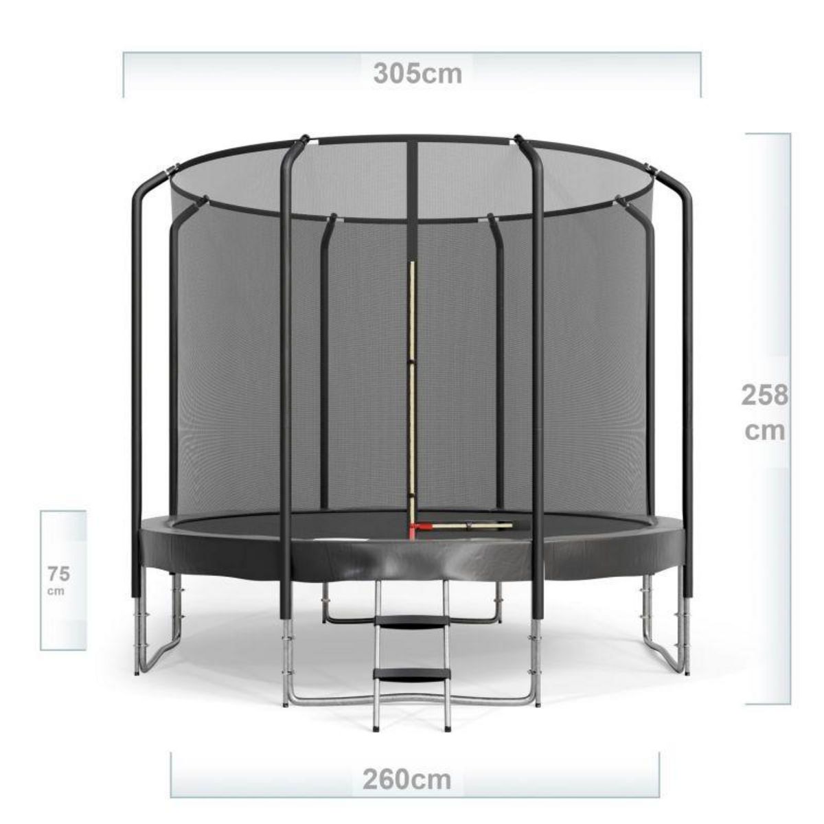 JUMP4FUN Trampoline Semi-Pro 10FT / 305cm Noir avec Filet de sécurité, Tapis de saut, Coussin de protection, Echelle