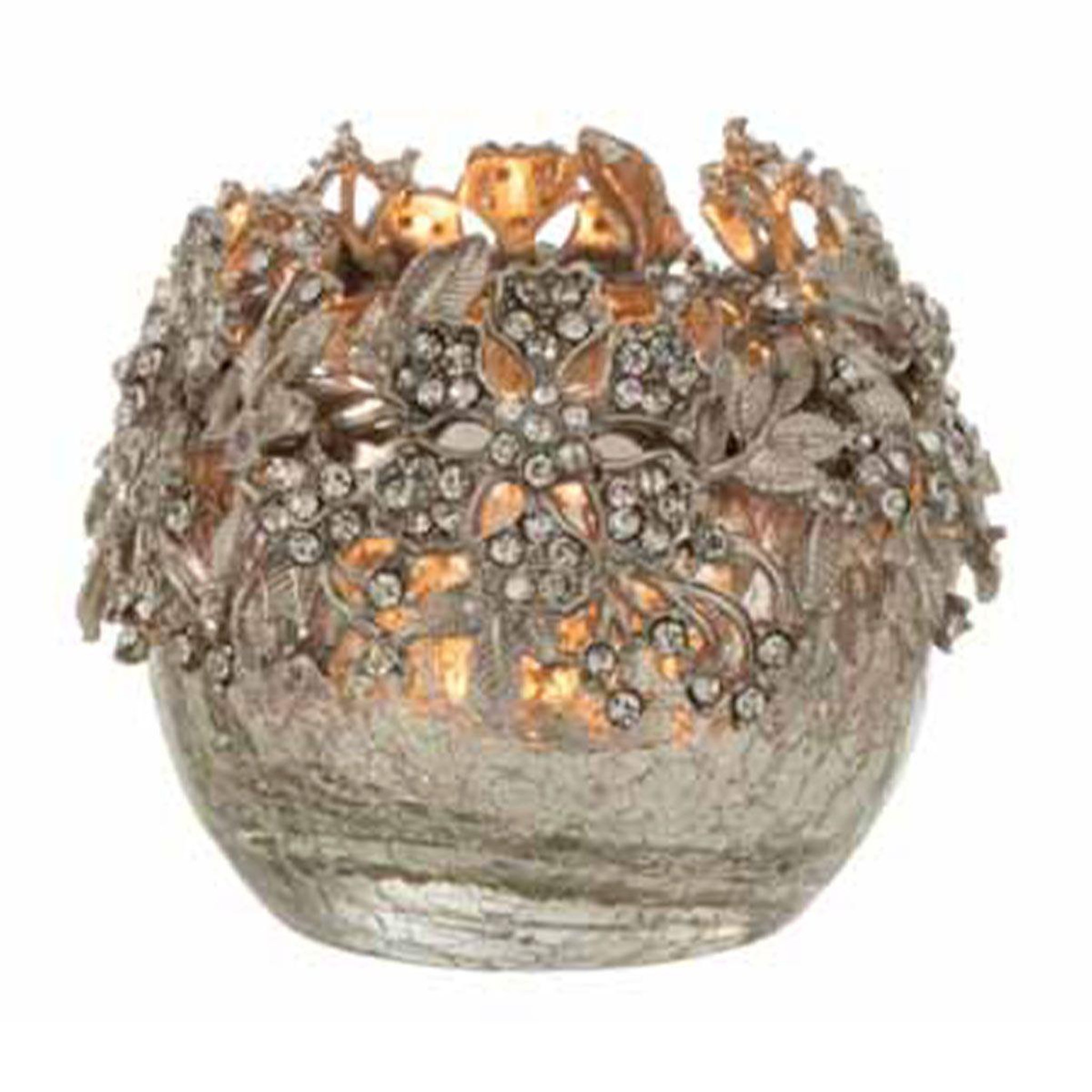 Voir la diapositive 2 : J-LINE Photophore Rond Design Métal  Bijou  8cm Argent