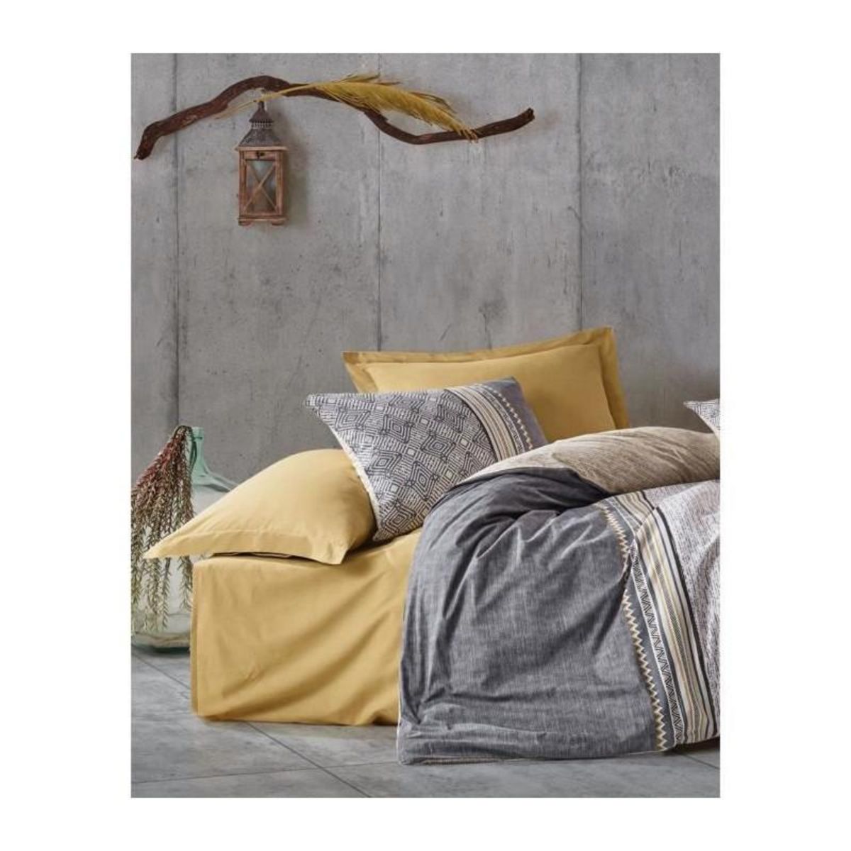 GENERIQUE Parure de lit - 129CTN62591 - 1 housse de couette 220 x 240 cm + 2 taies d'oreiller 60 x 60 cm - 100% coton ranforcé - Gris