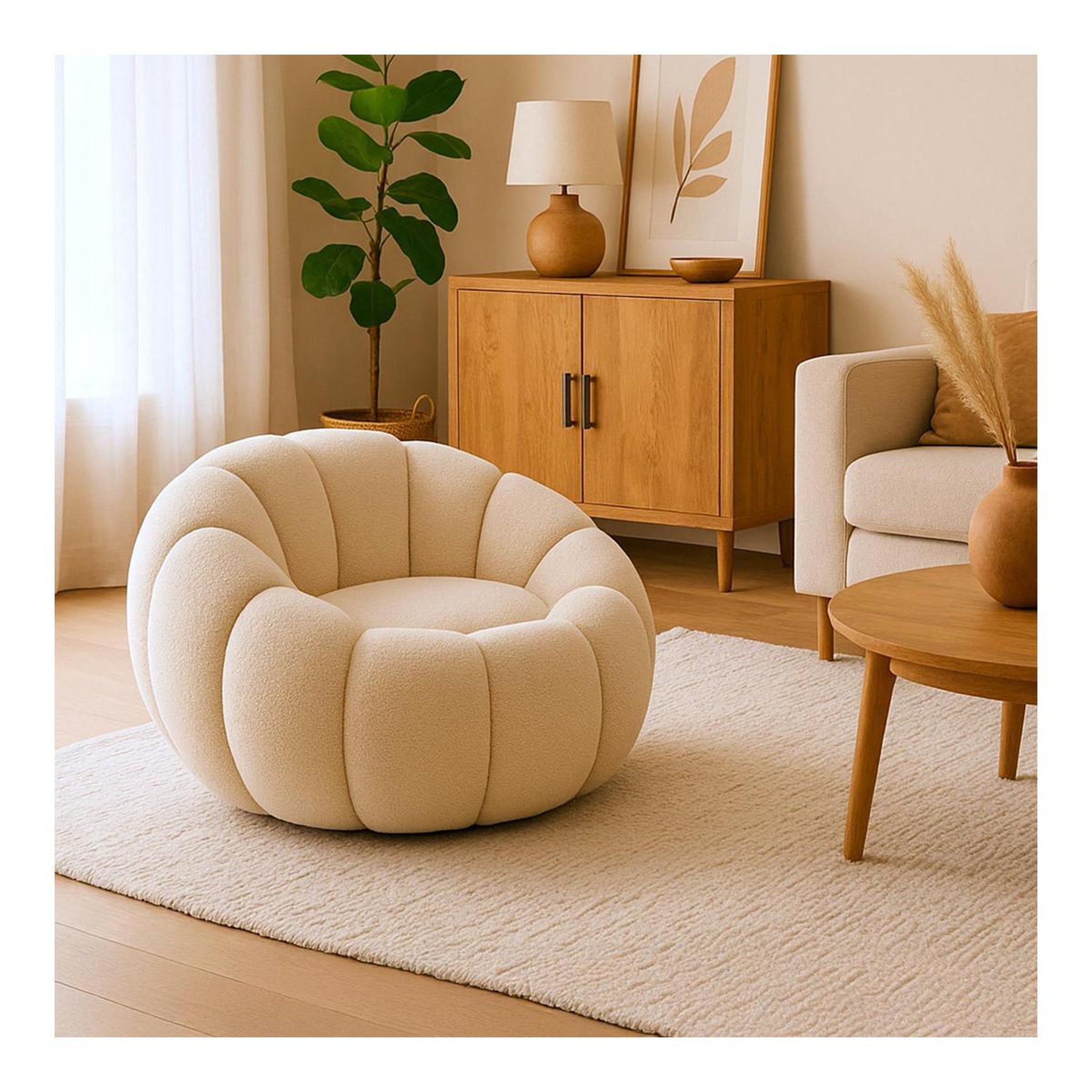 Voir la diapositive 5 : Paris Prix Fauteuil Coquillage Bouclette  Galen  92cm Beige