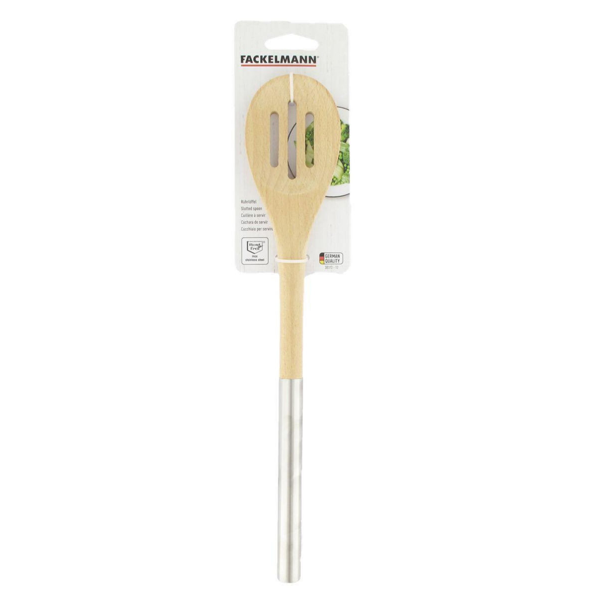 Fackelmann Ensemble de 2 Cuillères en bois ajourée avec manche inox 34 cm en tout Fackelmann Boissellerie