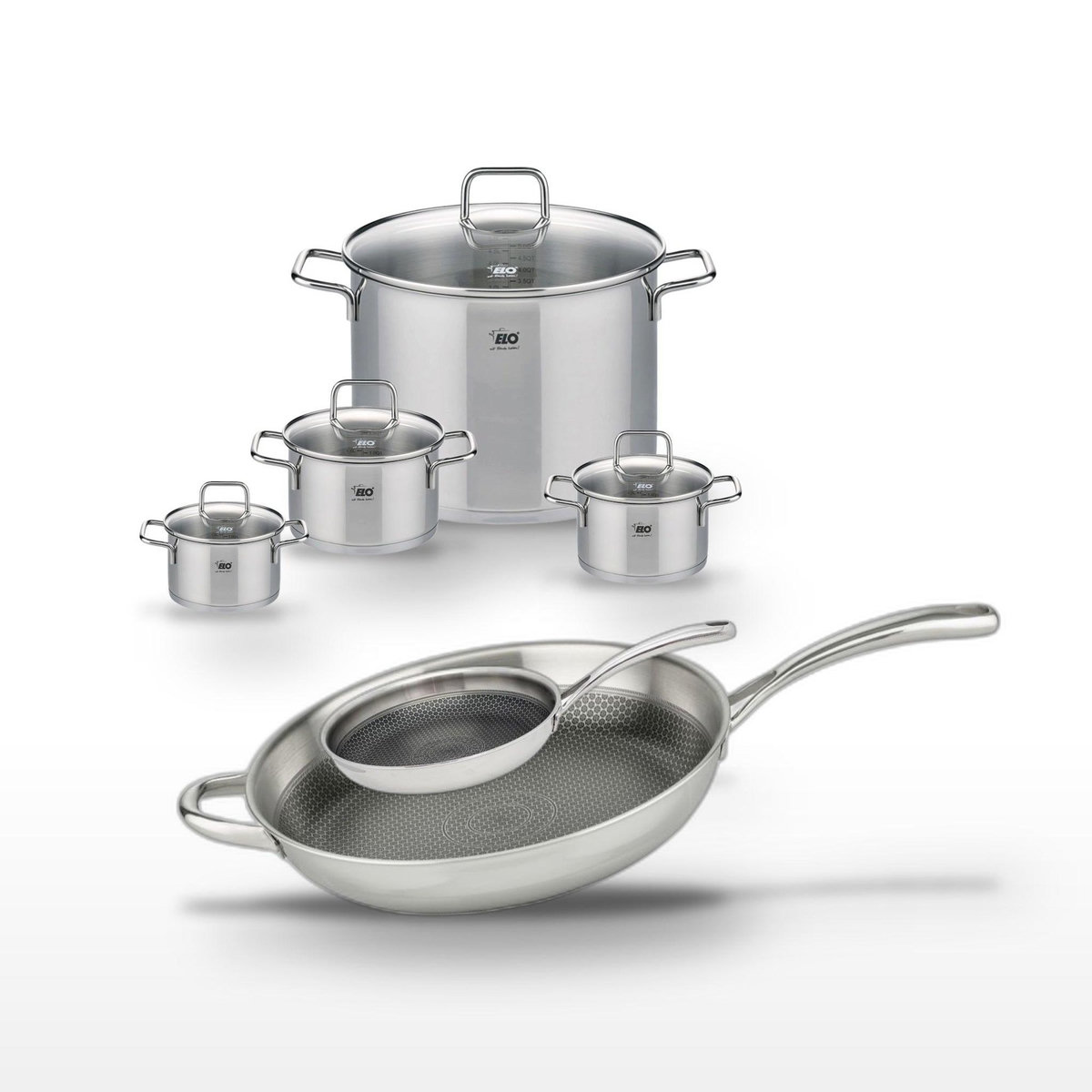 ELO Lot de Poêles 32cm et 24cm Elo Relief Evolution avec Faitouts Elo Citrin