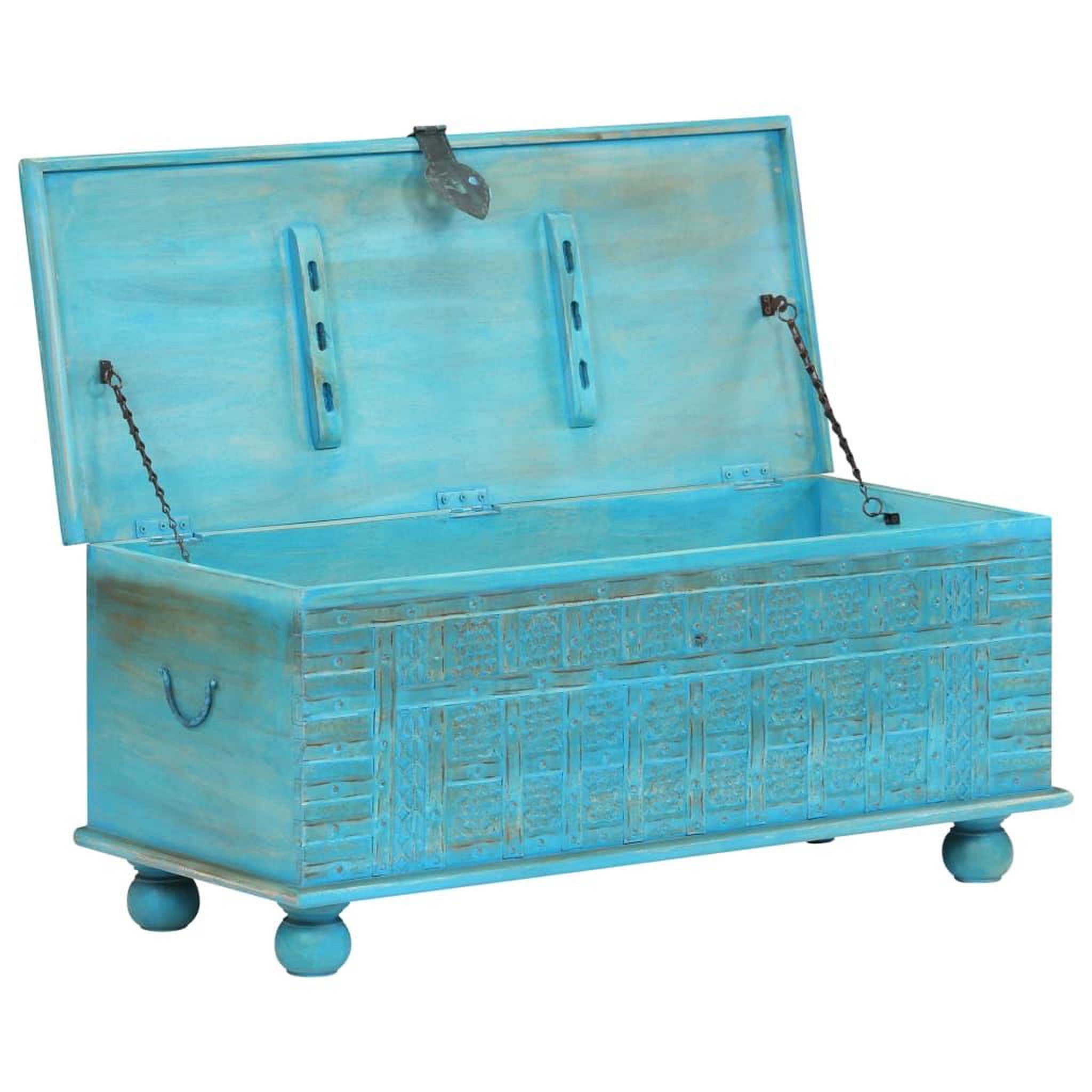 Voir la diapositive 2 : VIDAXL Coffre de rangement Bois de manguier massif 100x40x41 cm Bleu