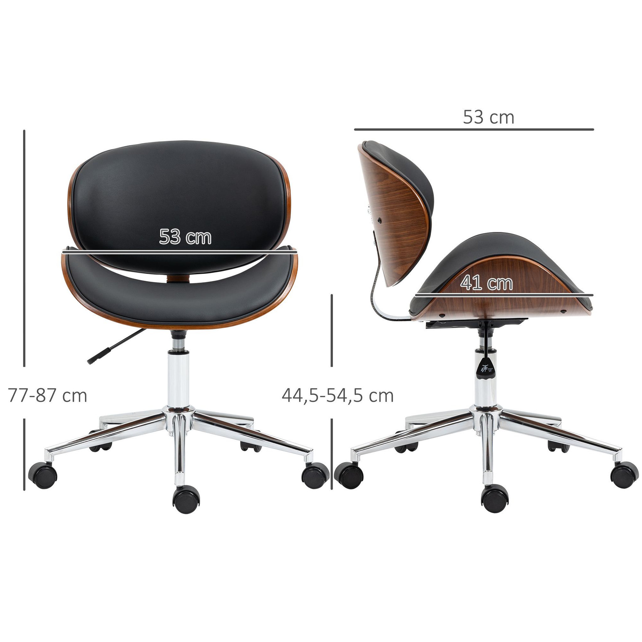 Voir la diapositive 3 : VINSETTO Chaise de bureau manager design vintage pivotante réglable bois peuplier acier chromé synthétique noir