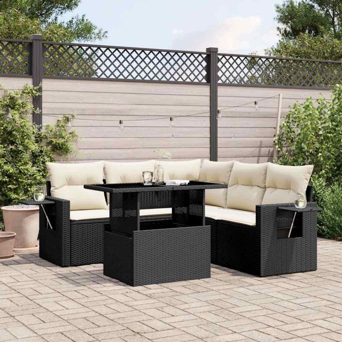 VIDAXL Salon de jardin 6 pcs avec coussins noir resine tressee