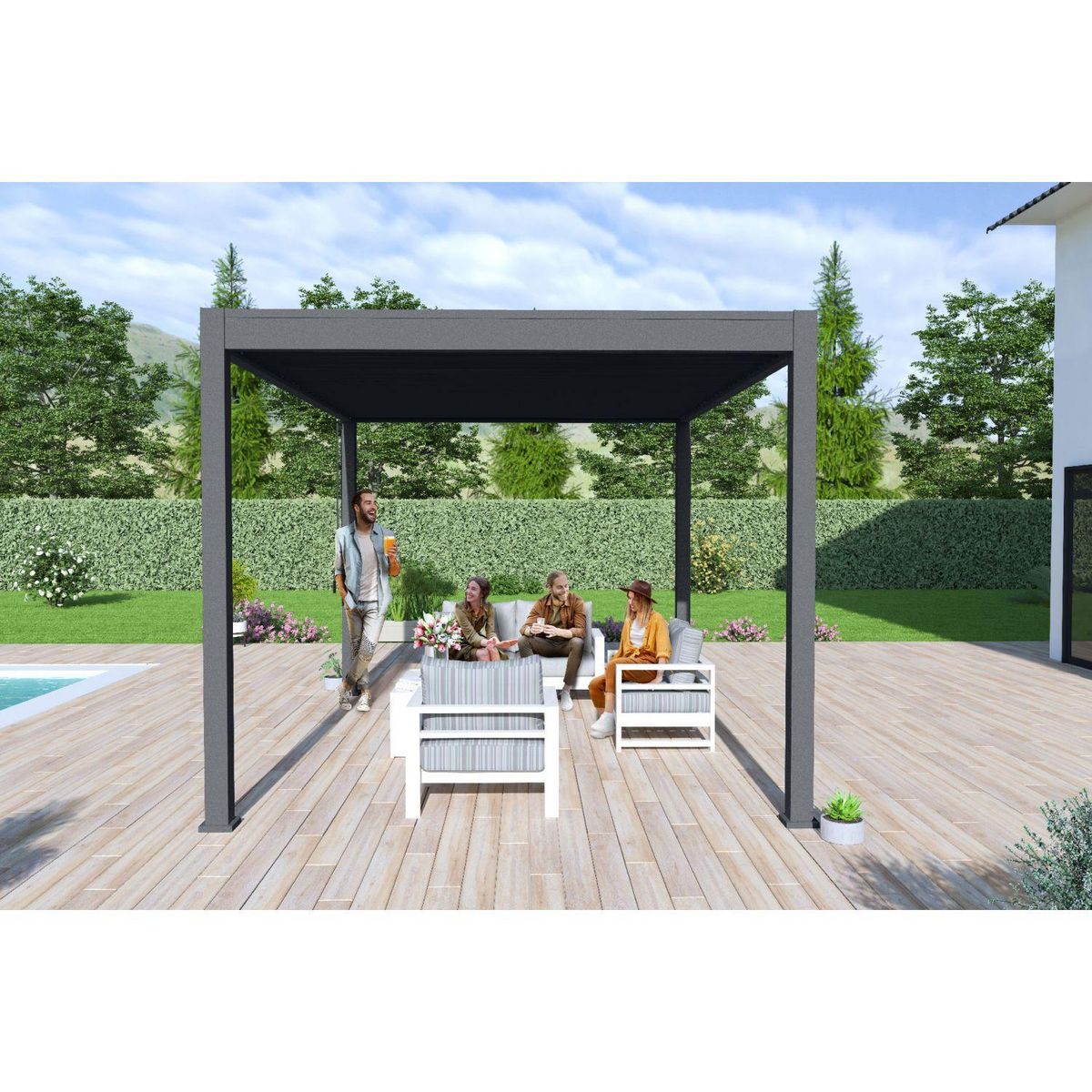 OMBREA Pergola Bioclimatique autoportée 3X4 m - Aluminium - Anthracite - VS OMBREA®