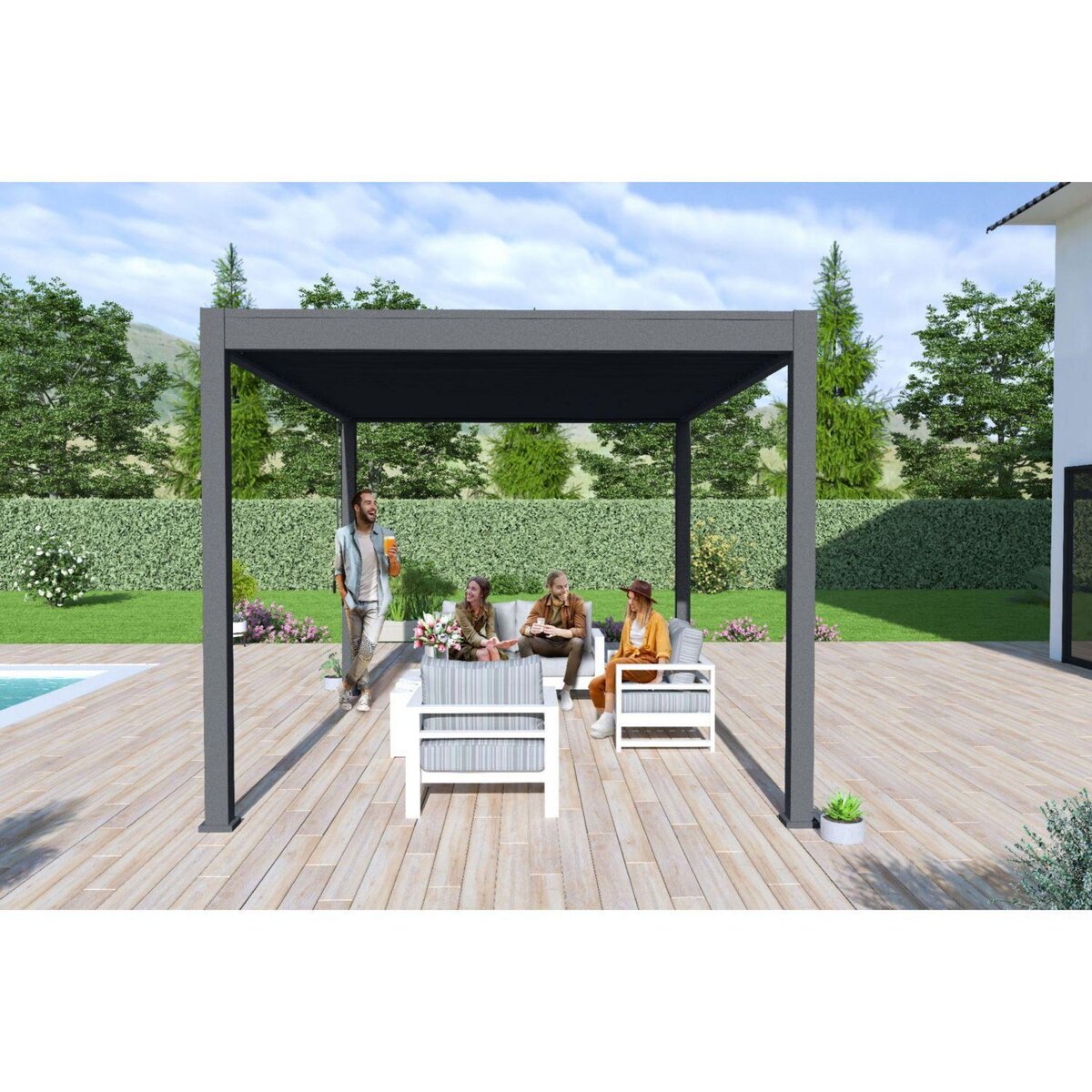 OMBREA Pergola Bioclimatique autoportée 3X4 m - Aluminium - Anthracite - VS OMBREA®