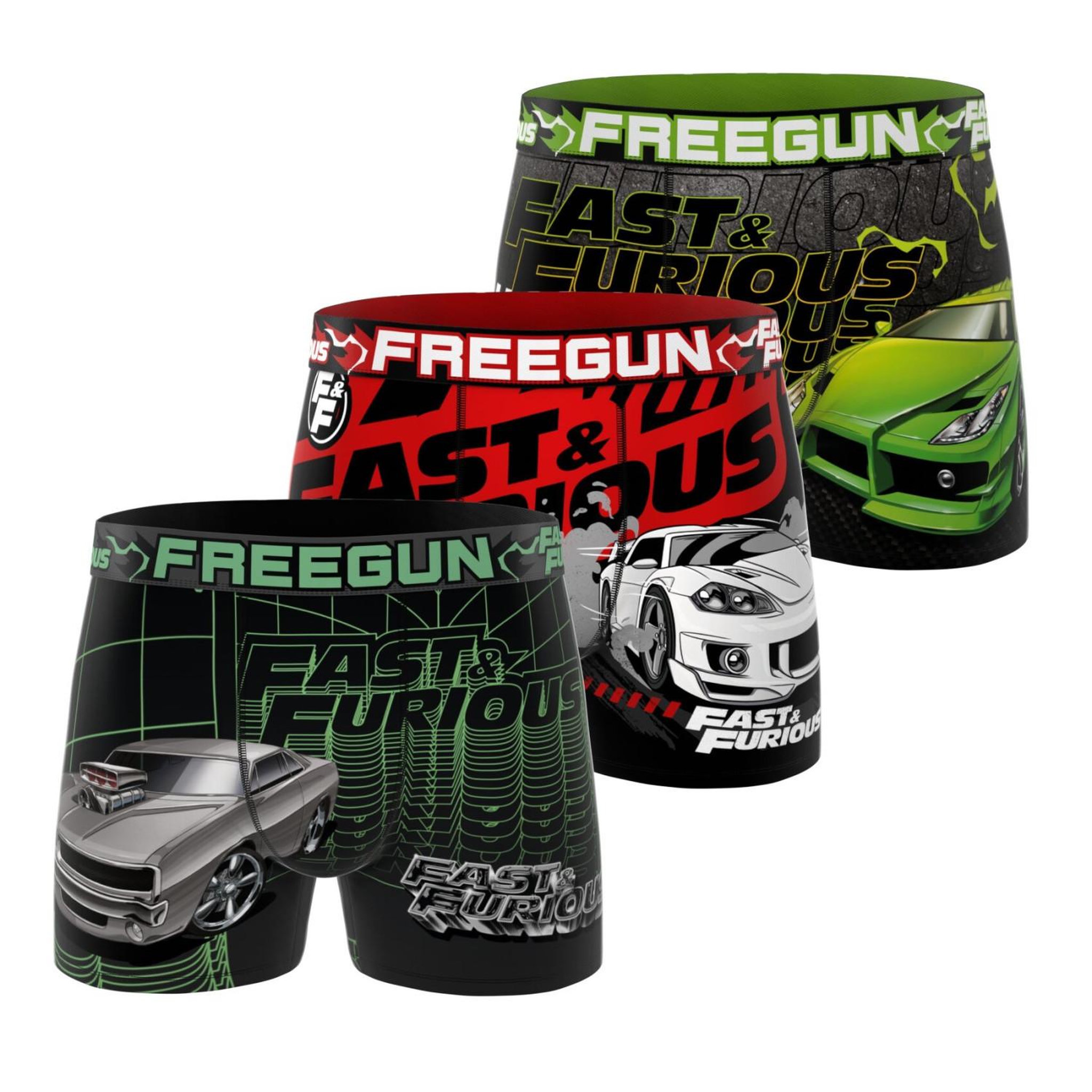 Voir la diapositive 1 : FREEGUN Lot de 3 boxers enfant Fast and furious