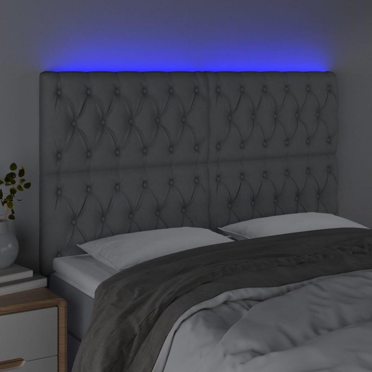 VIDAXL Tete de lit a LED Gris clair 144x7x118/128 cm Tissu