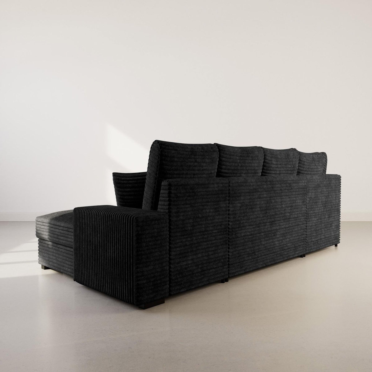 BEST MOBILIER Lorie - canapé panoramique d'angle gauche 7 places convertible en velours côtelé grosse côte avec coffre