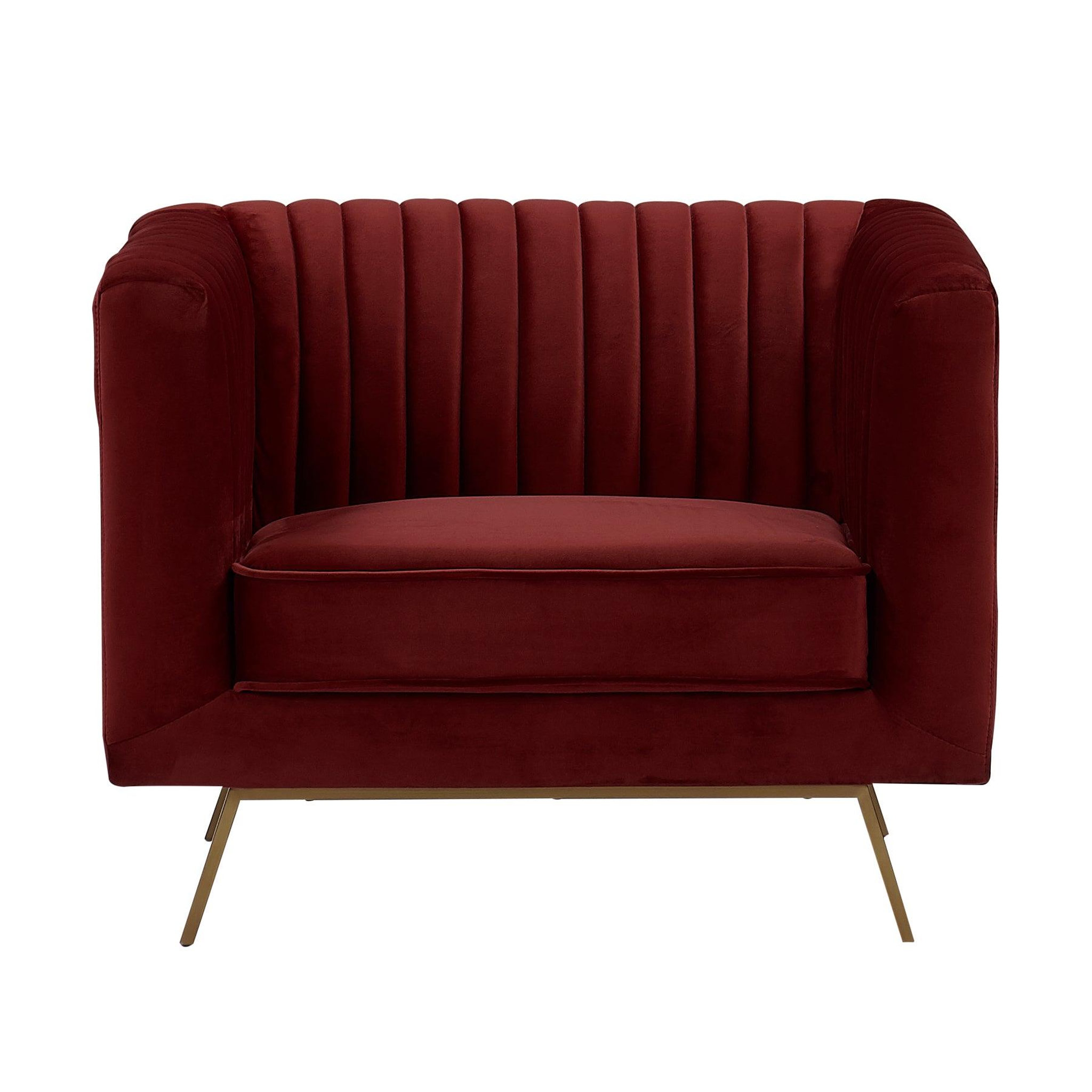 MAISON PAVANE Fauteuil en velours bordeaux et pieds en métal doré-gatsby
