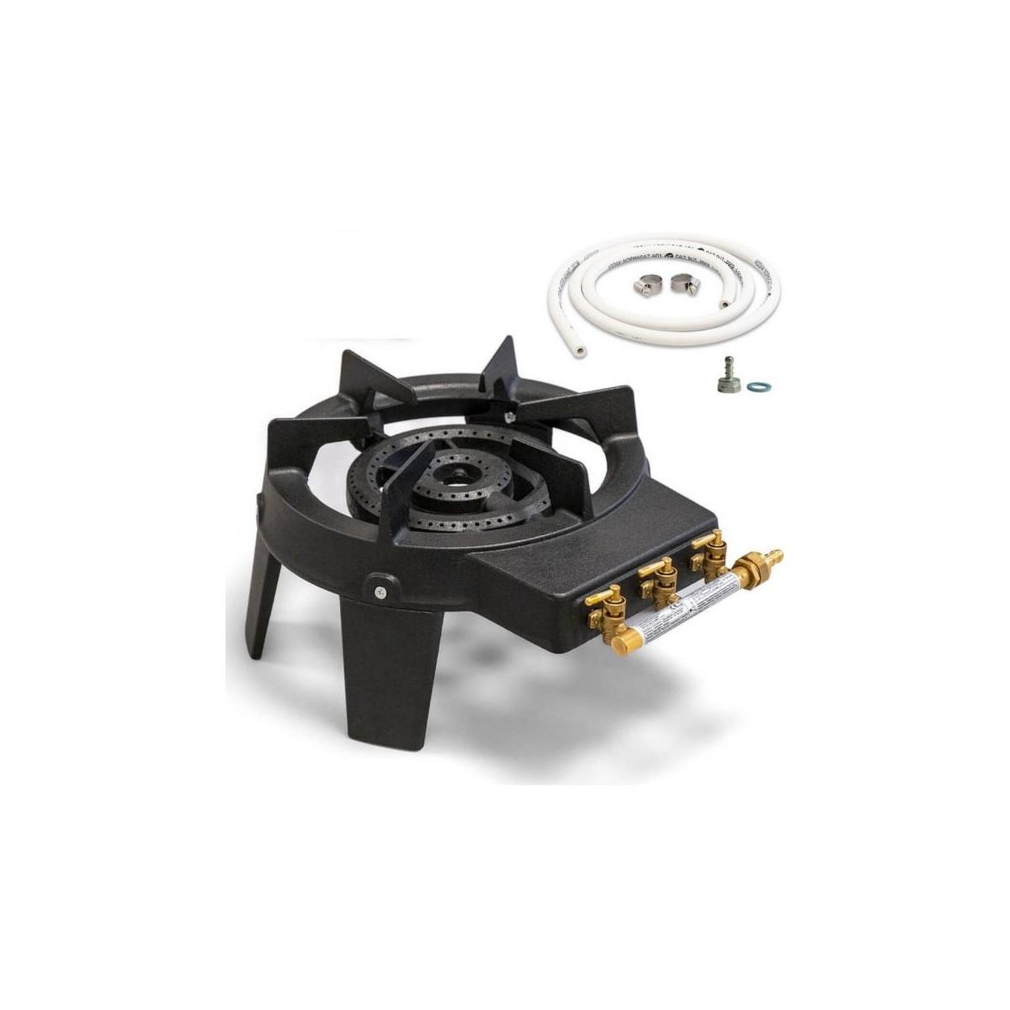 INTEC Rechaud gaz 9,8KW en fonte véritable sur 4 pieds 3 robinets + Tuyau gaz flexible 1.50m INTEC