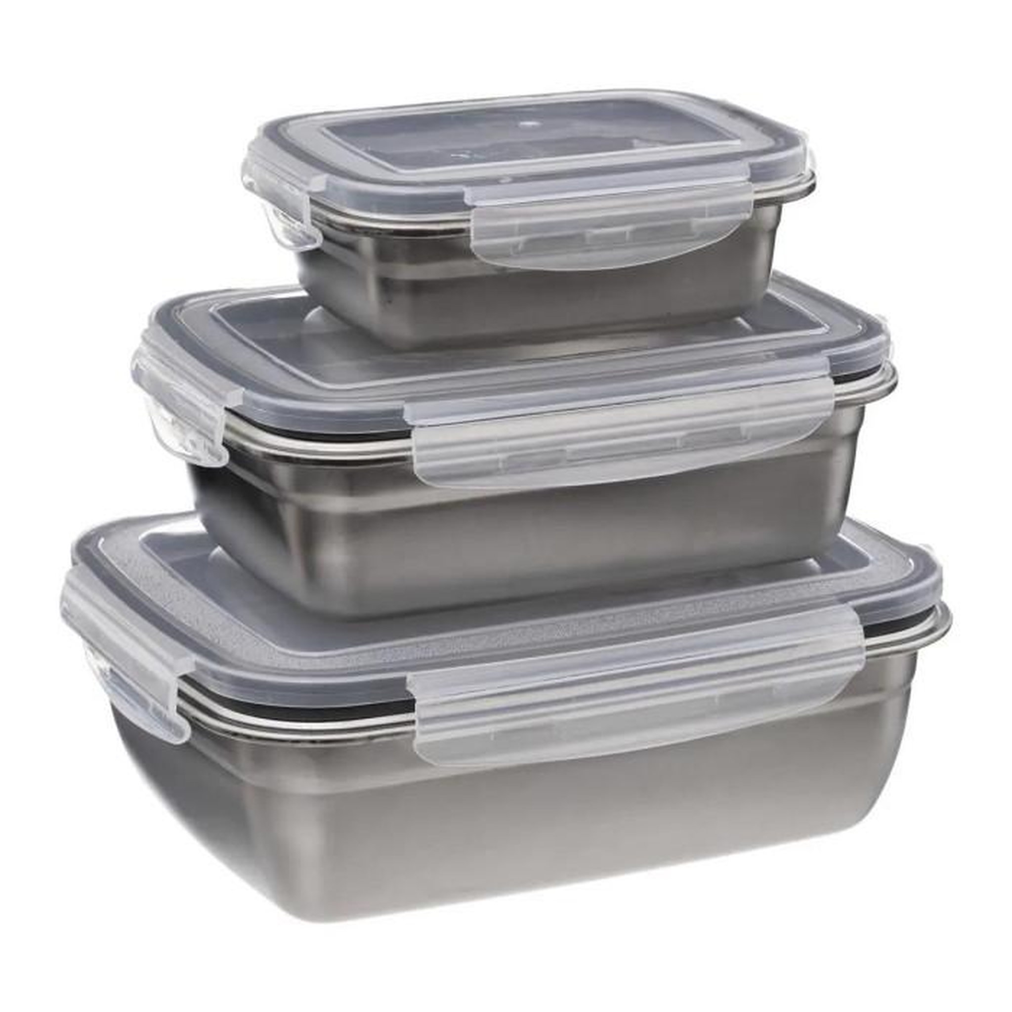 Voir la diapositive 1 : FIVE Lot de 3 Boîtes de Conservation  Clipeat  23cm Gris