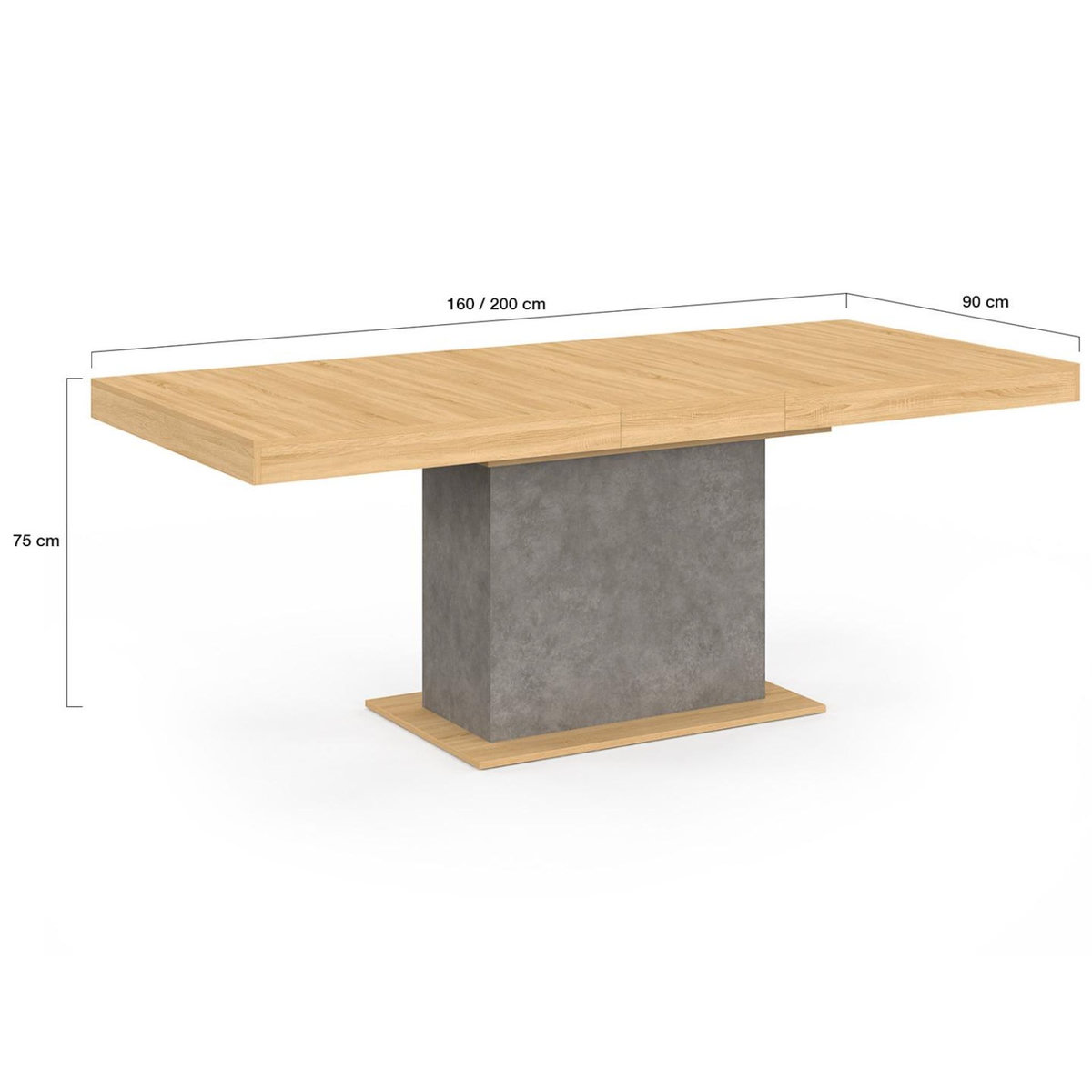ID MARKET Table à manger extensible rectangle EDEN 6-10 personnes bois et effet béton 160-200 cm